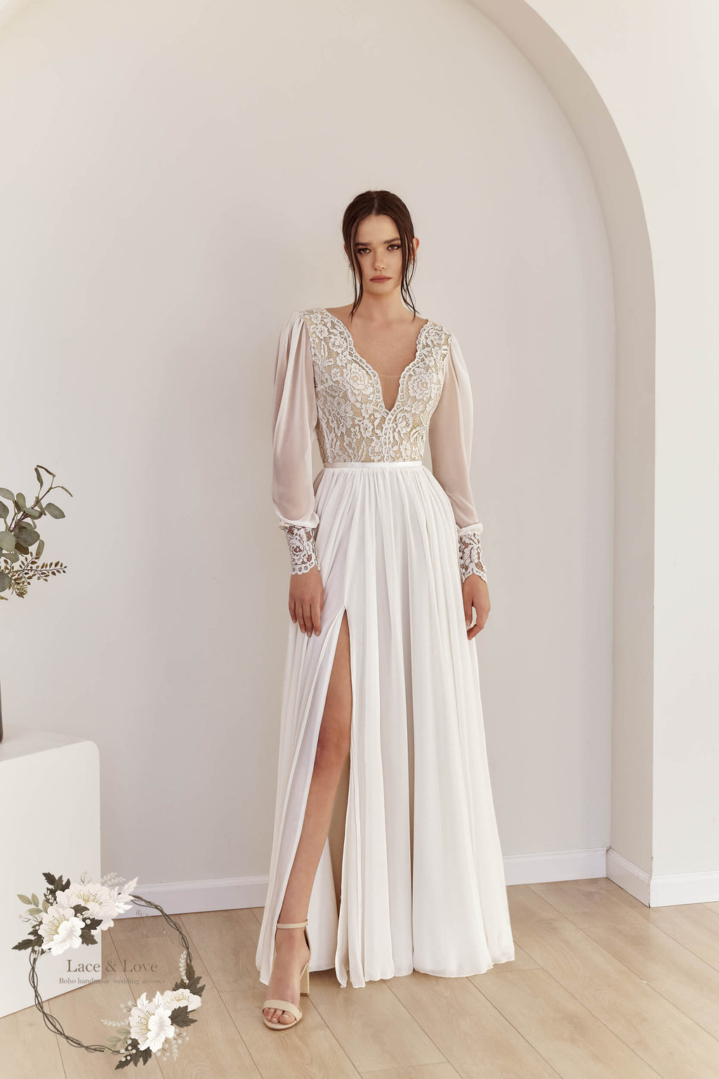 Ana Gown, boho lace and chiffon wedding dress by Lace & Love - view 5