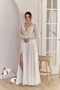 Ana Gown, Boho Lace and Chiffon Wedding Dress with Open Back and High Slit | Lace & Love by Shany Sasson