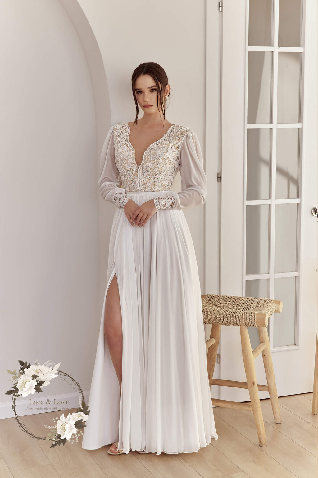 Ana Gown, long sleeve boho lace wedding dress by Lace & Love - view 2