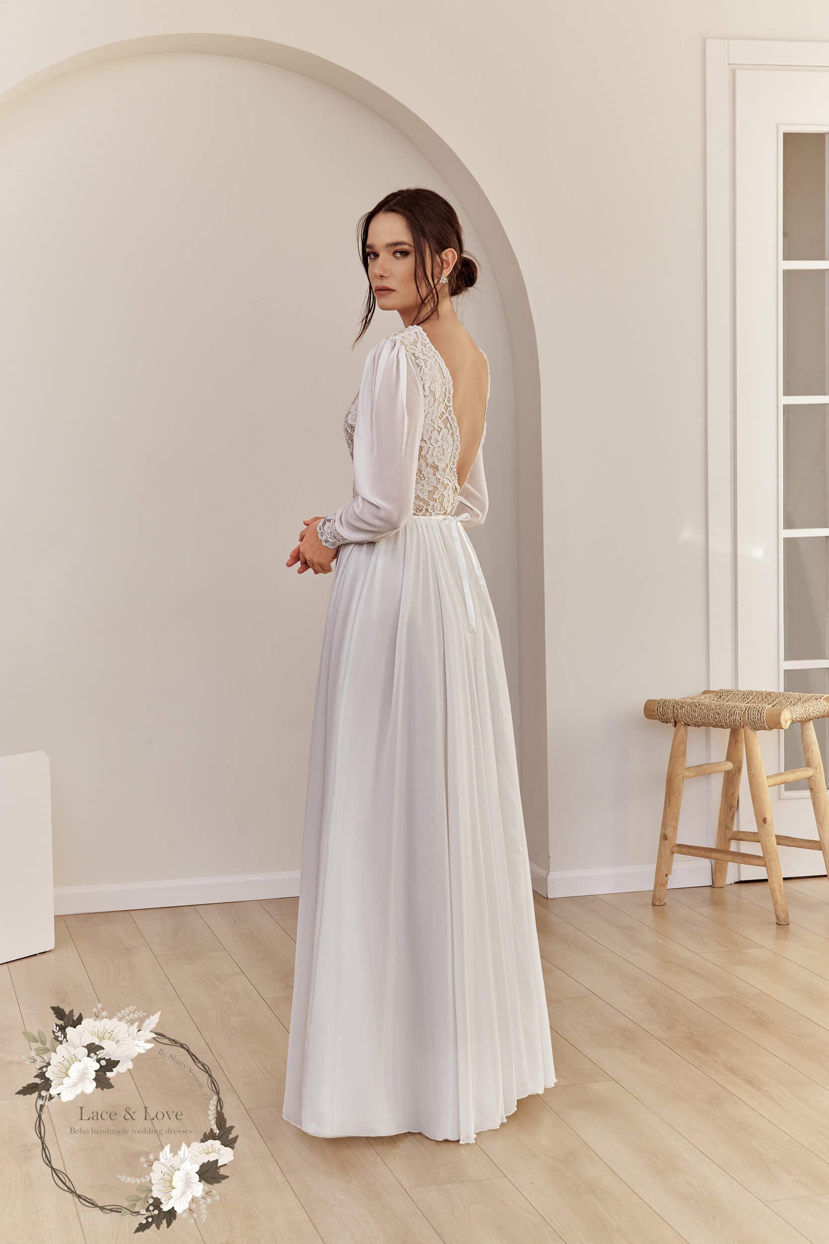 Ana Gown, long sleeve boho lace wedding dress by Lace & Love - view 3