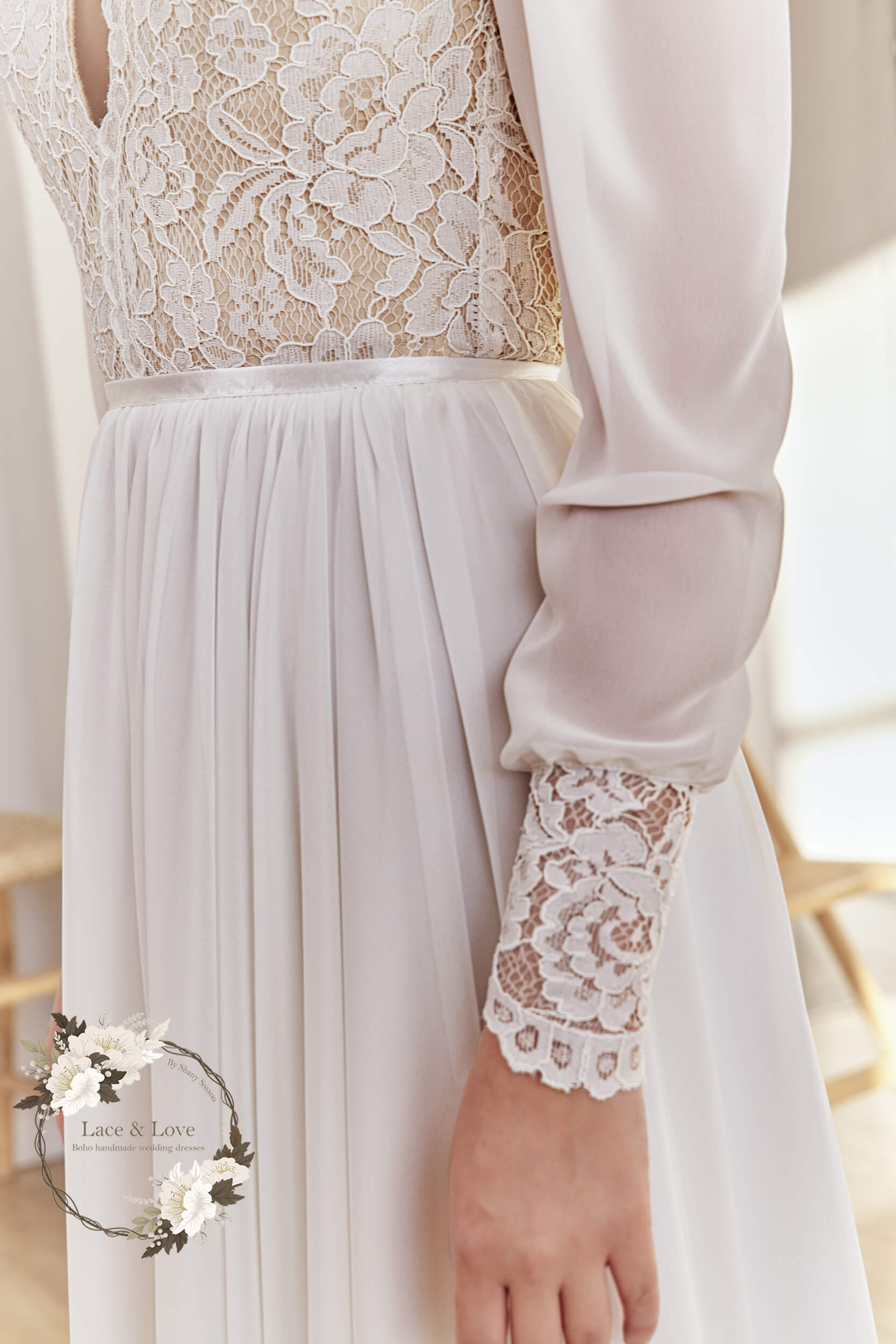 Ana Gown, long sleeve boho lace wedding dress by Lace & Love - view 5