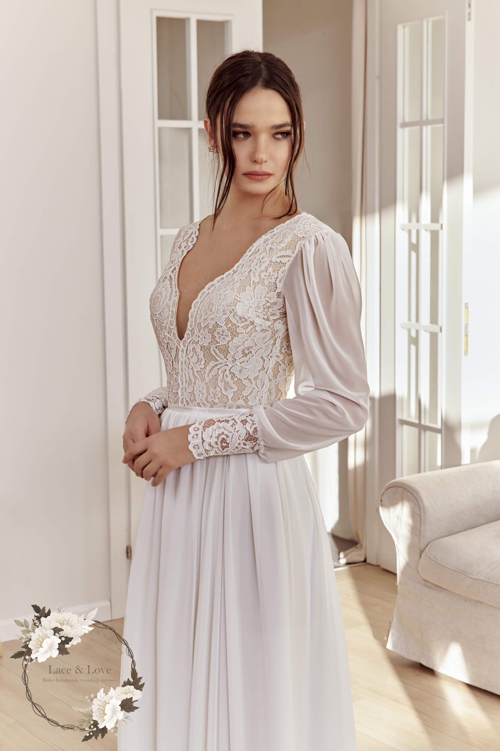 Ana Long Sleeve Open Back Boho Wedding Dress Extra large