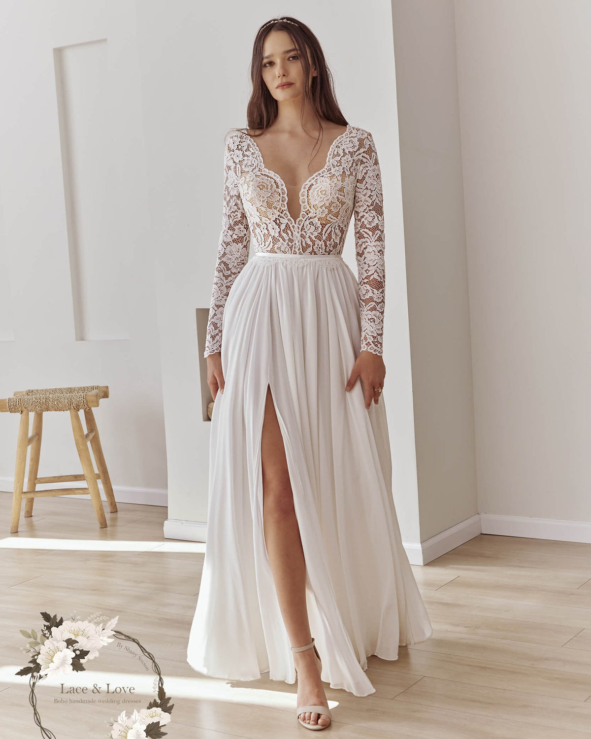 Liora Gown, Boho Long Sleeve Vintage Lace Wedding Dress, Made to Measure, Lace & Love by Shany Sasson