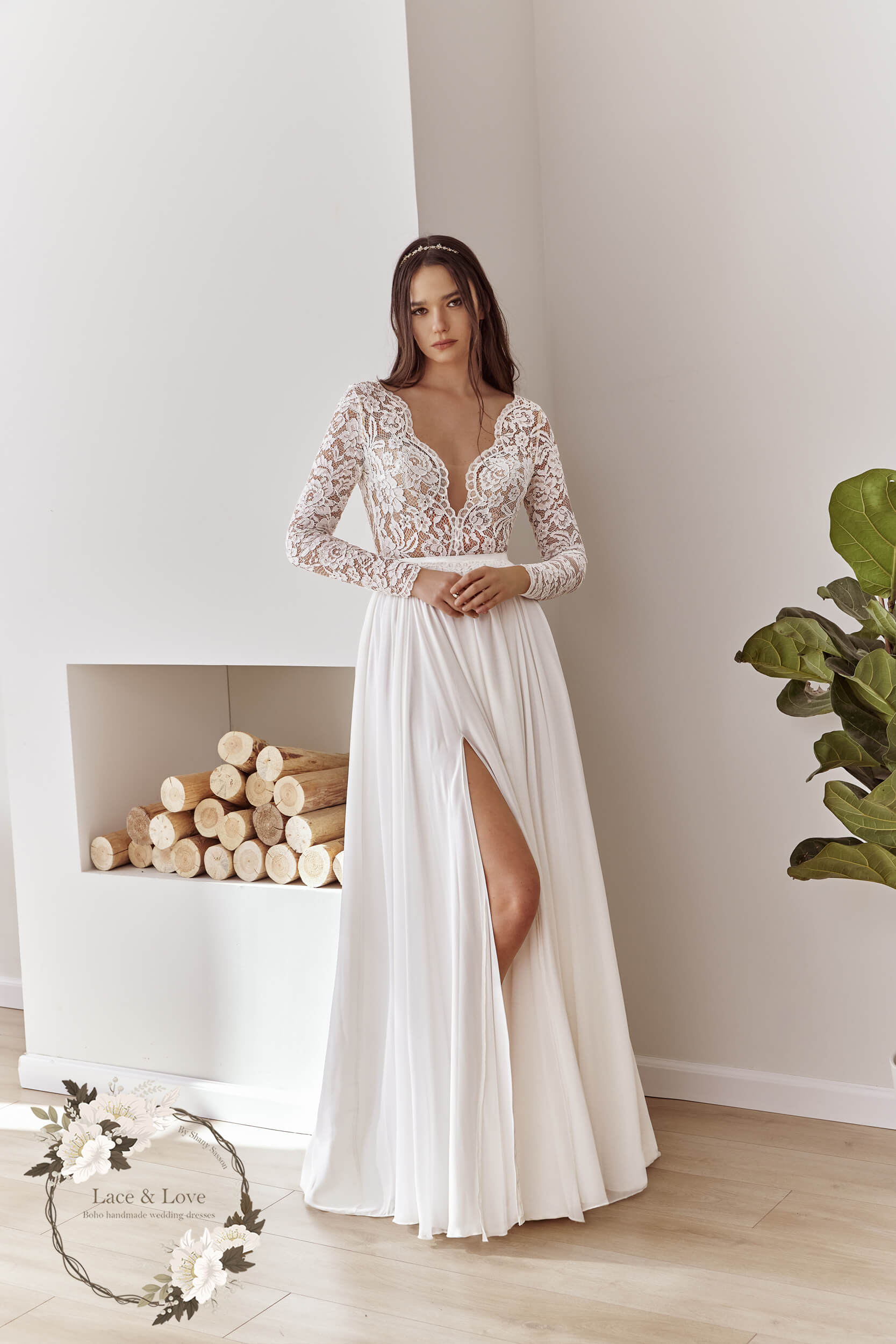 Anya Gown, open back boho lace wedding dress by Lace & Love - view 4