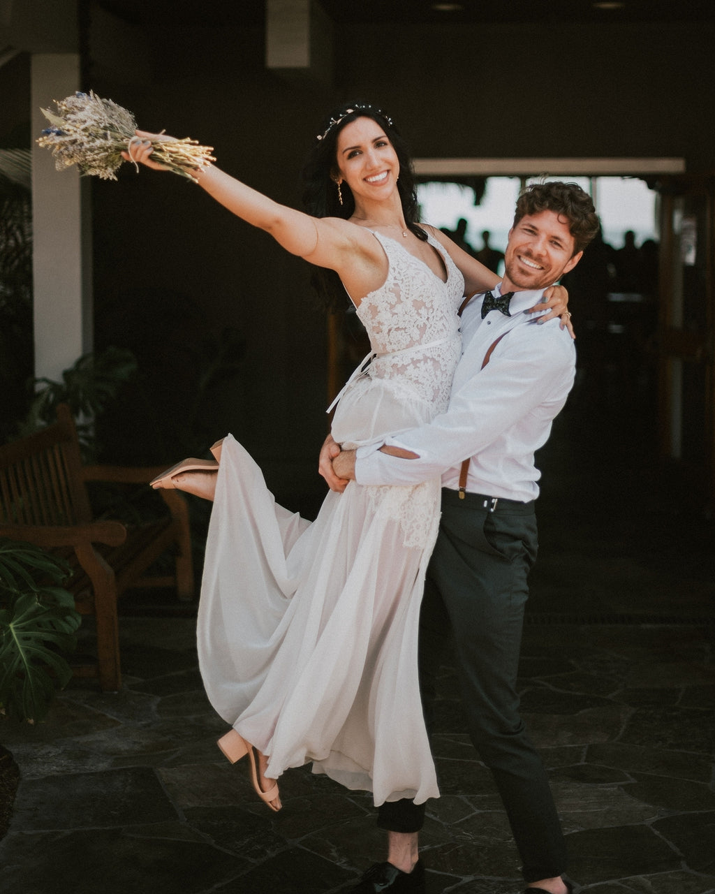 Chiffon and lace beach wedding dress by Lace & Love - view 2