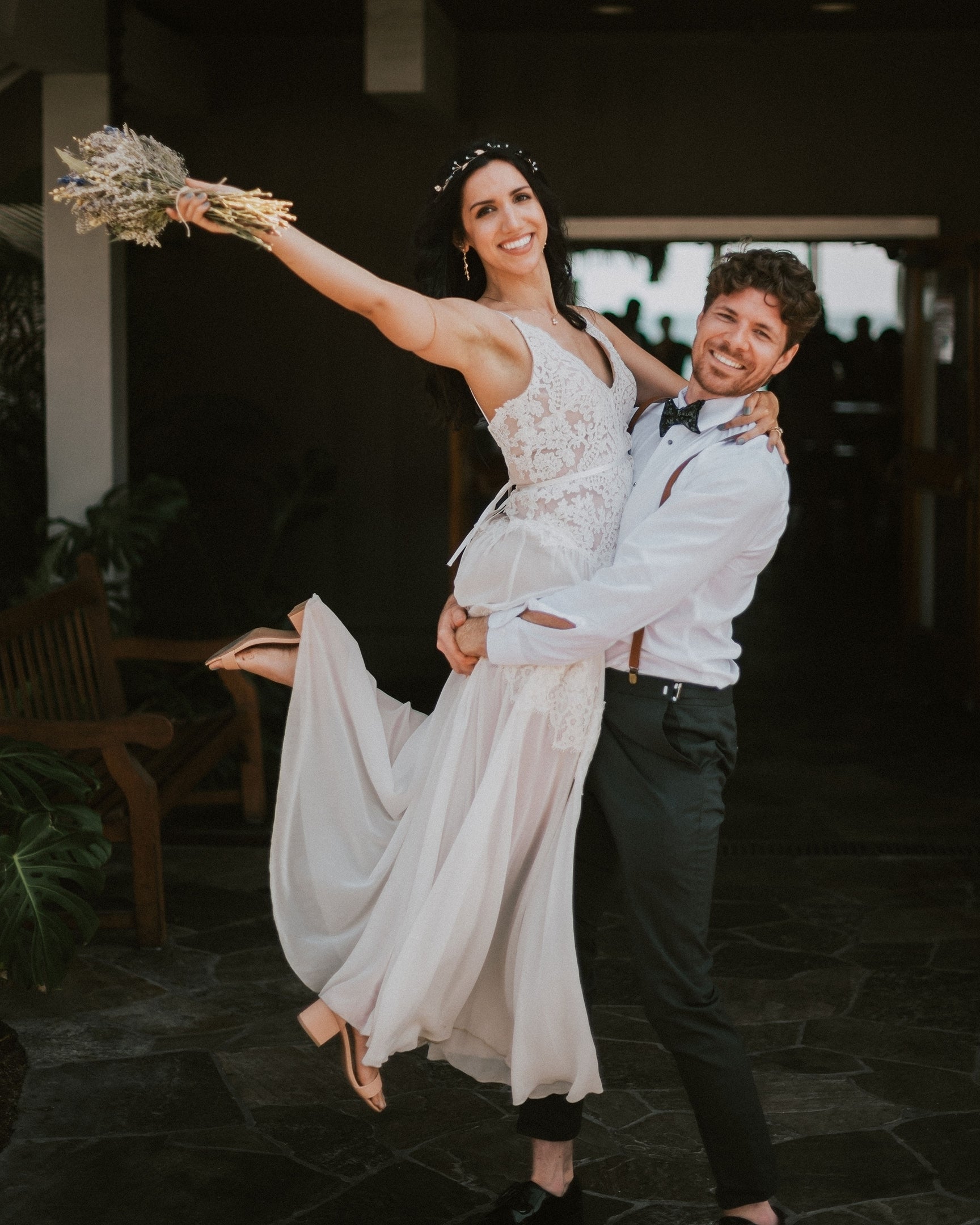 Chiffon and lace beach wedding dress by Lace & Love - view 2