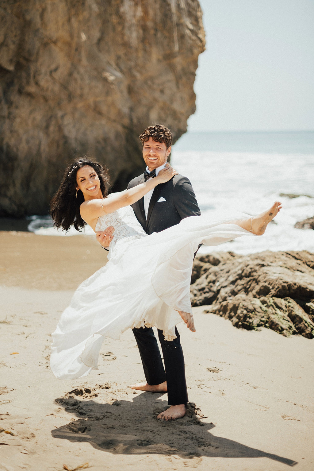 Chiffon and lace beach wedding dress by Lace & Love - view 5