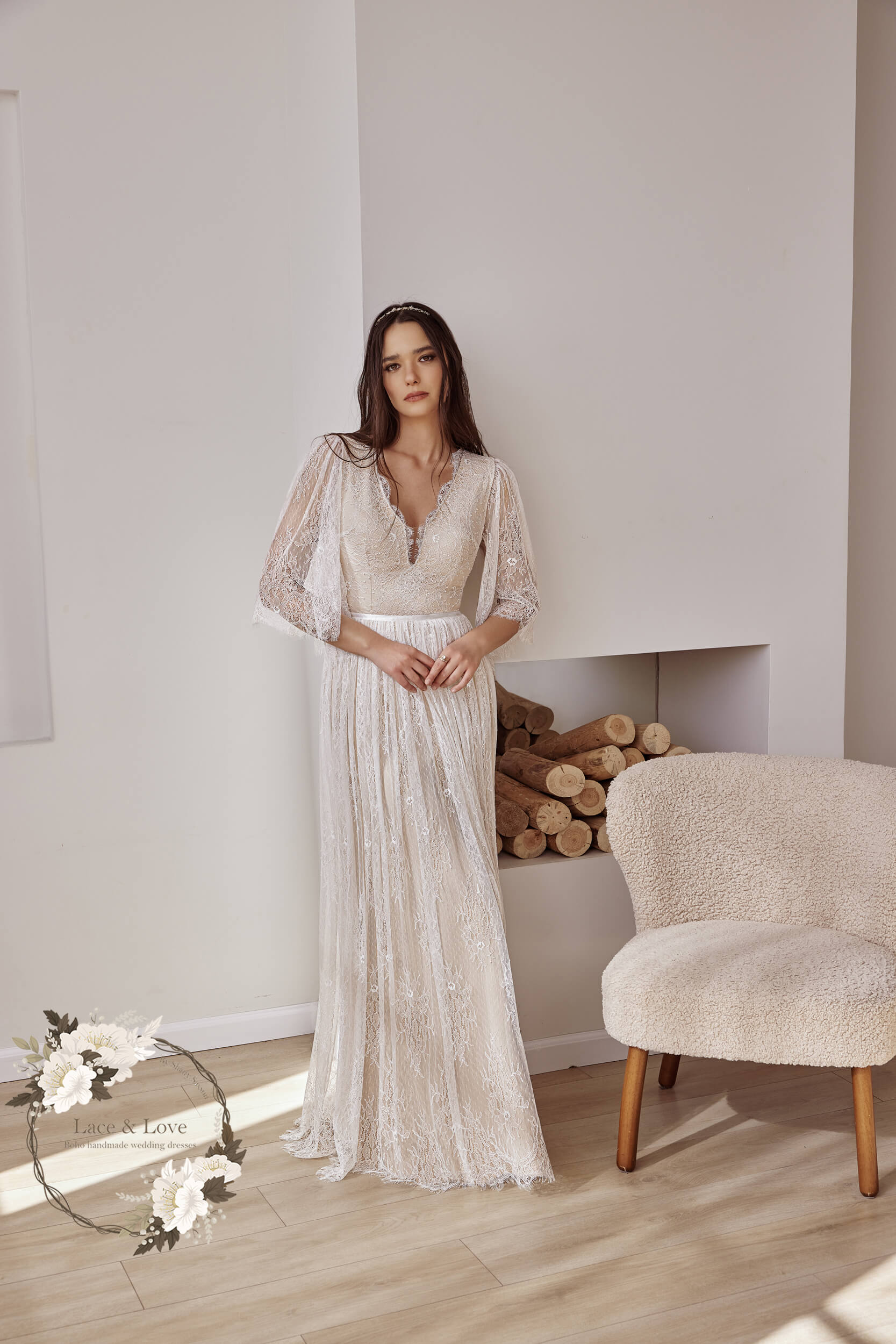 Flutter Sleeve Boho Wedding Dress