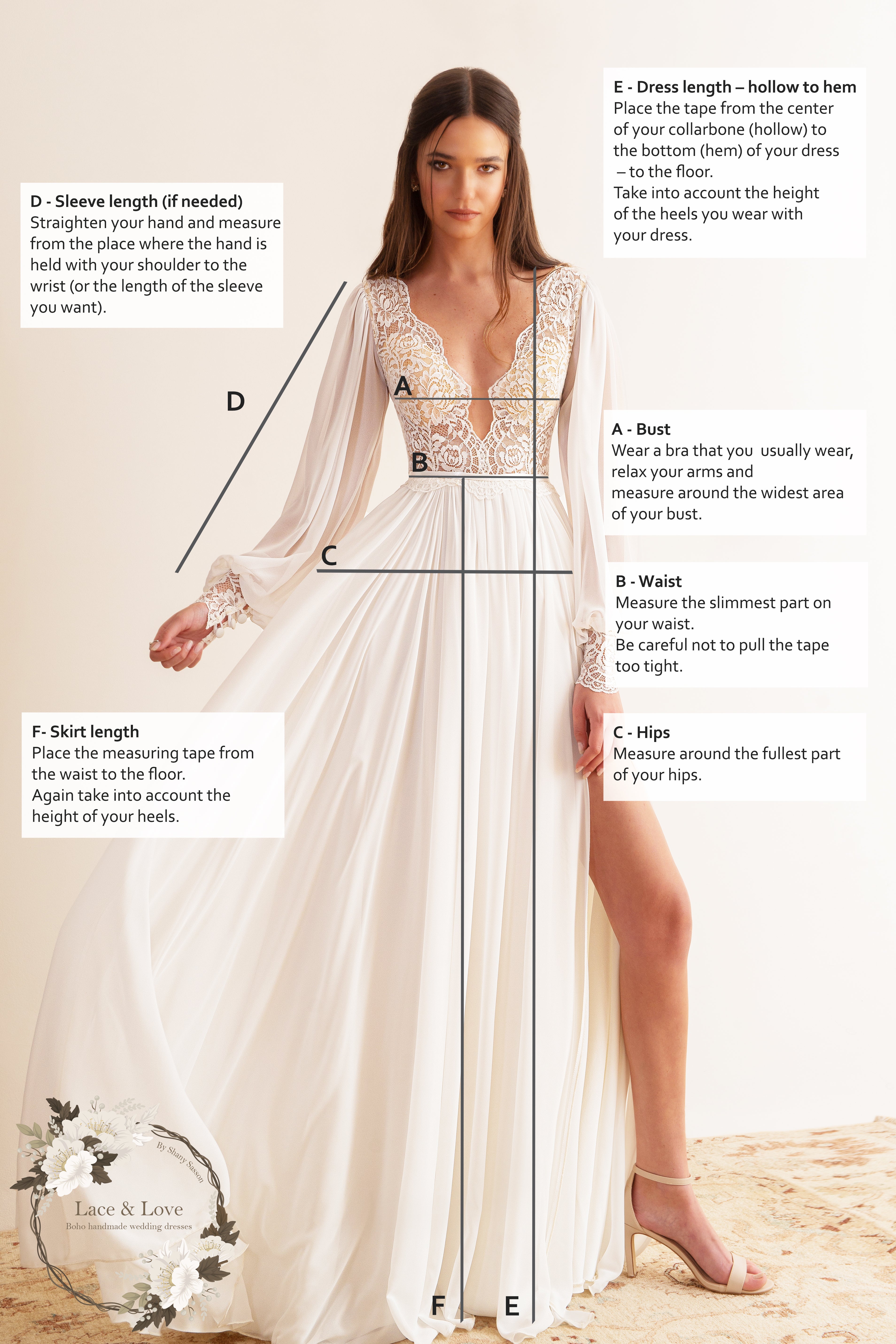 Custom made boho wedding dress, designed for you and made to measure in Israel | Lace & Love by Shany Sasson