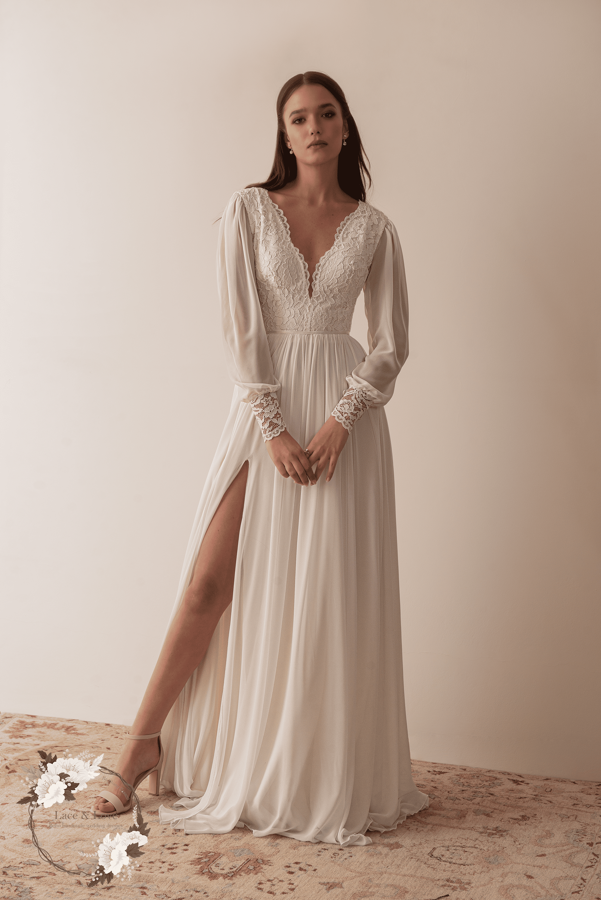 Diana Gown, boho French lace and chiffon wedding dress by Lace & Love - view 2