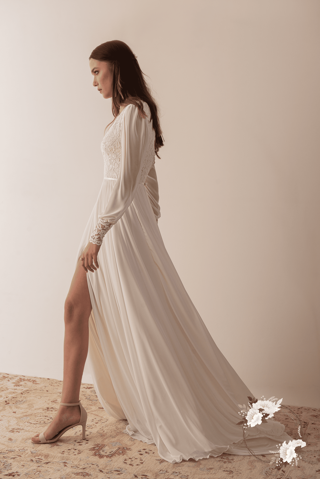 Diana Gown, boho French lace and chiffon wedding dress by Lace & Love - view 6