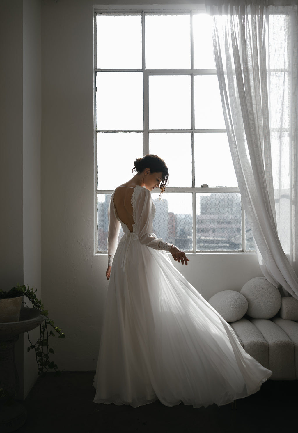 Diana Gown, long sleeve boho lace and chiffon wedding dress by Lace & Love - view 3