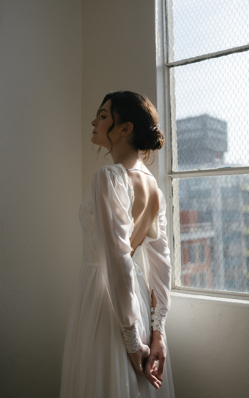 Diana Gown, long sleeve boho lace and chiffon wedding dress by Lace & Love - view 4