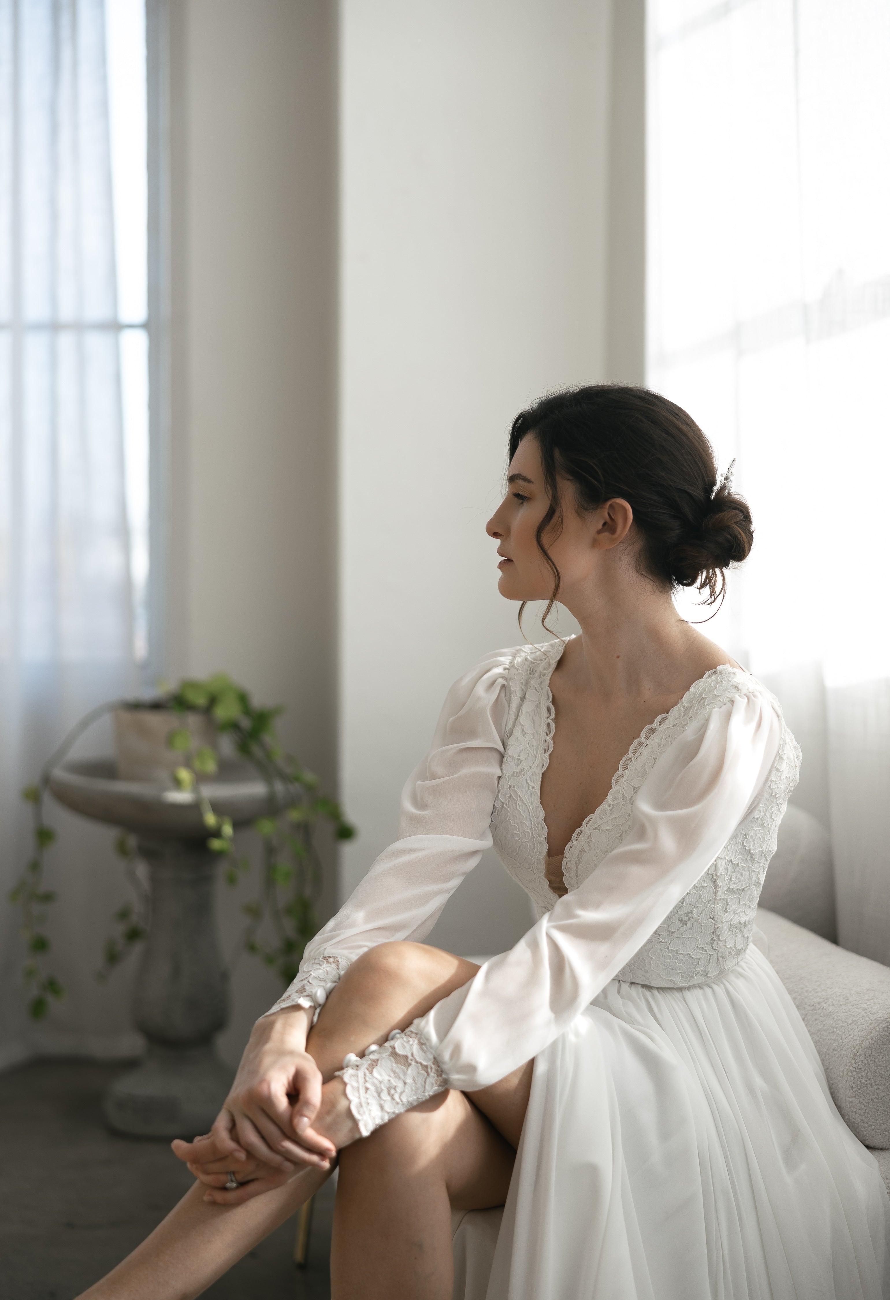 Diana Gown, long sleeve boho lace and chiffon wedding dress by Lace & Love - view 6