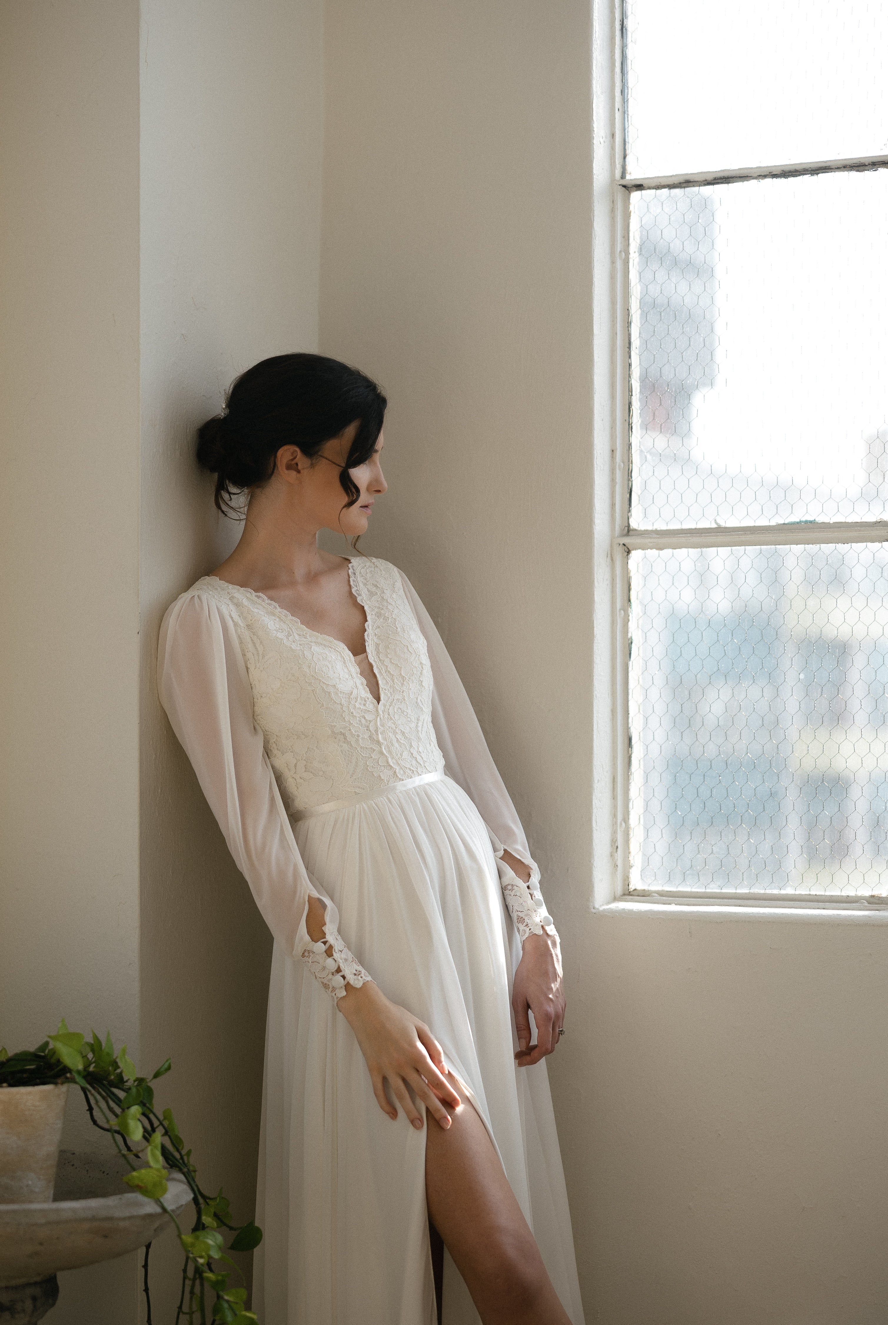 Diana Gown, vintage lace long sleeve boho wedding dress by Lace & Love - view 3