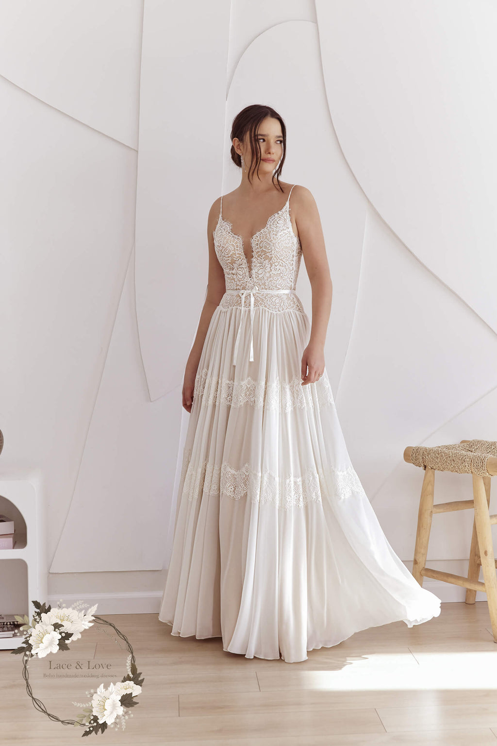 Eloise Gown, boho French lace wedding dress by Lace & Love - view 2