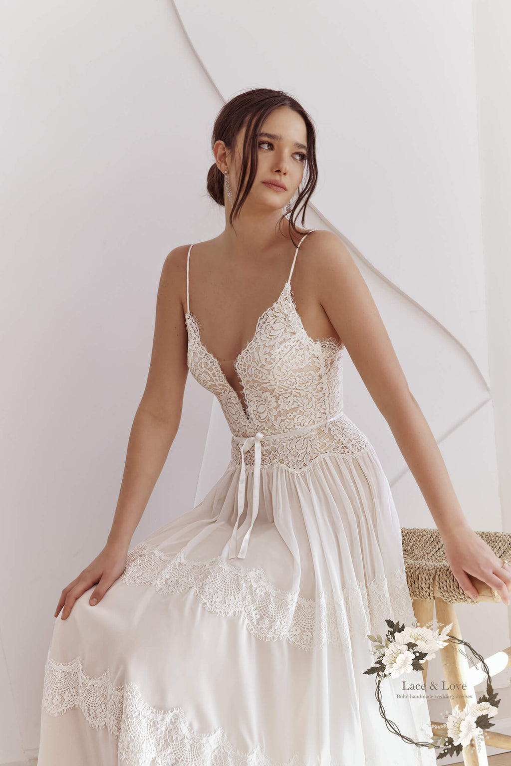 Eloise Gown, boho French lace wedding dress by Lace & Love - view 3