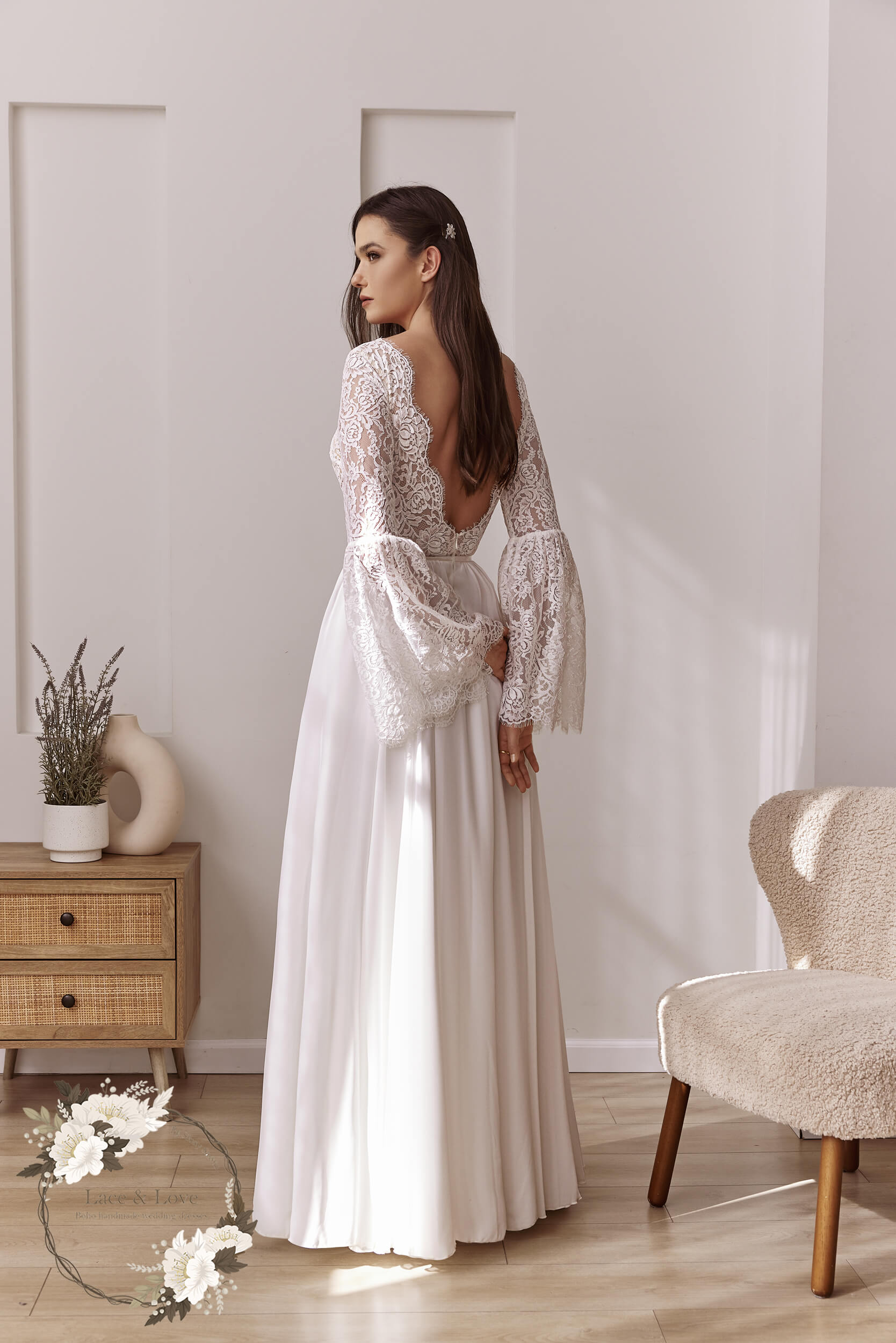 Flutter Sleeves Boho Lace Wedding Dress, Made to Measure in Israel | Lace & Love by Shany Sasson