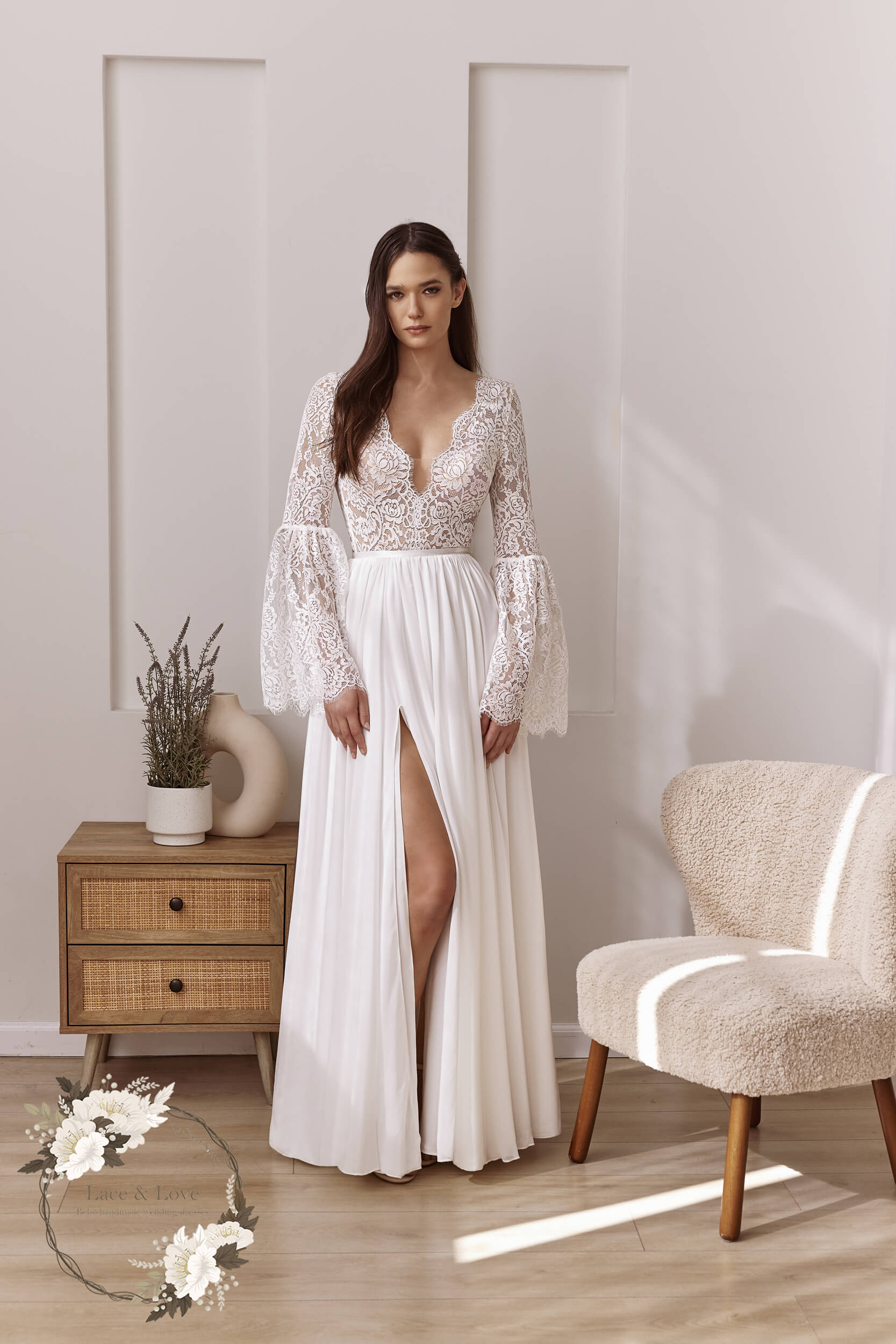 Flutter Sleeves Boho Wedding Dress