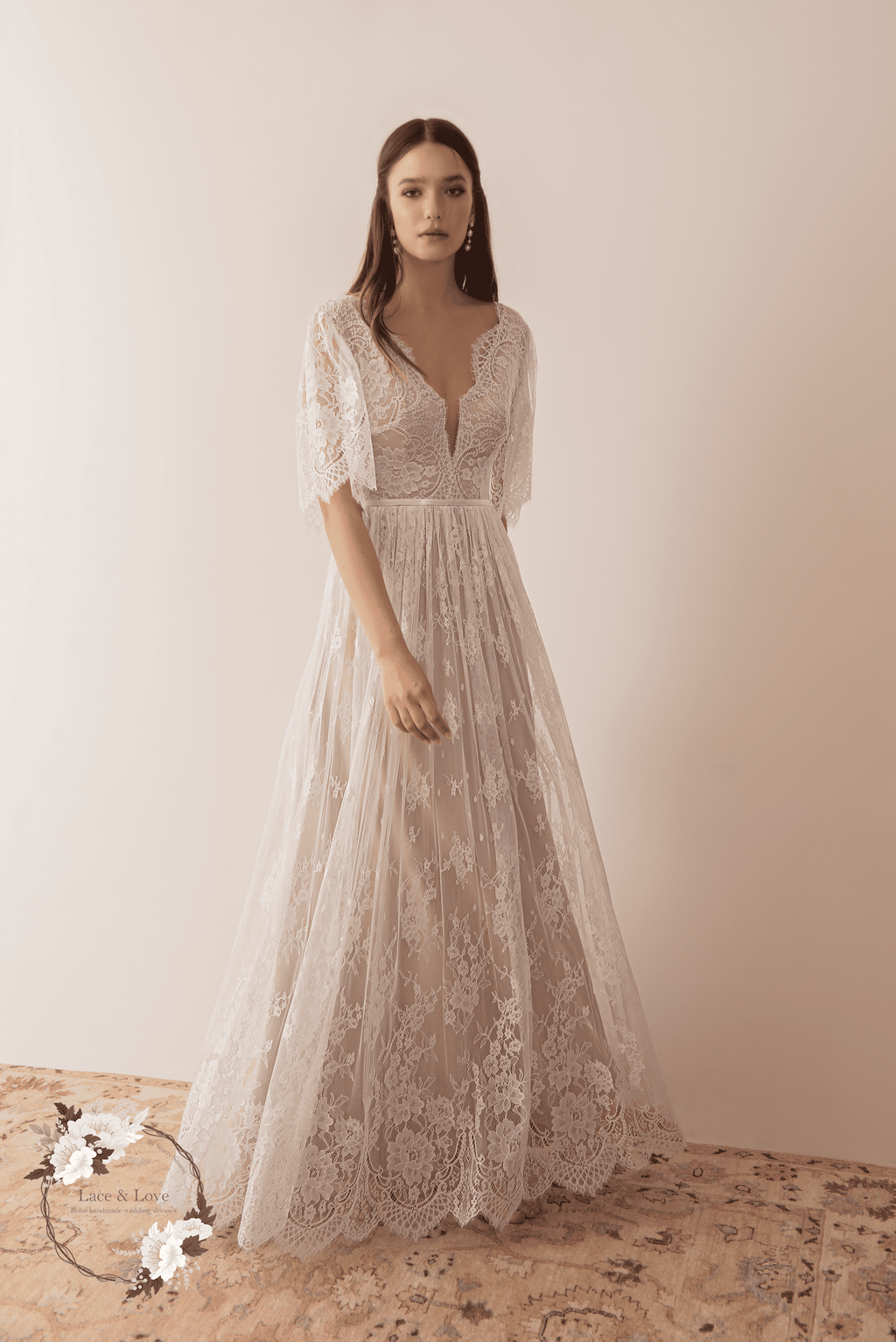 Grace Gown, Vintage Lace Short Sleeve Boho Wedding Dress, Made to Measure | Lace & Love by Shany Sasson