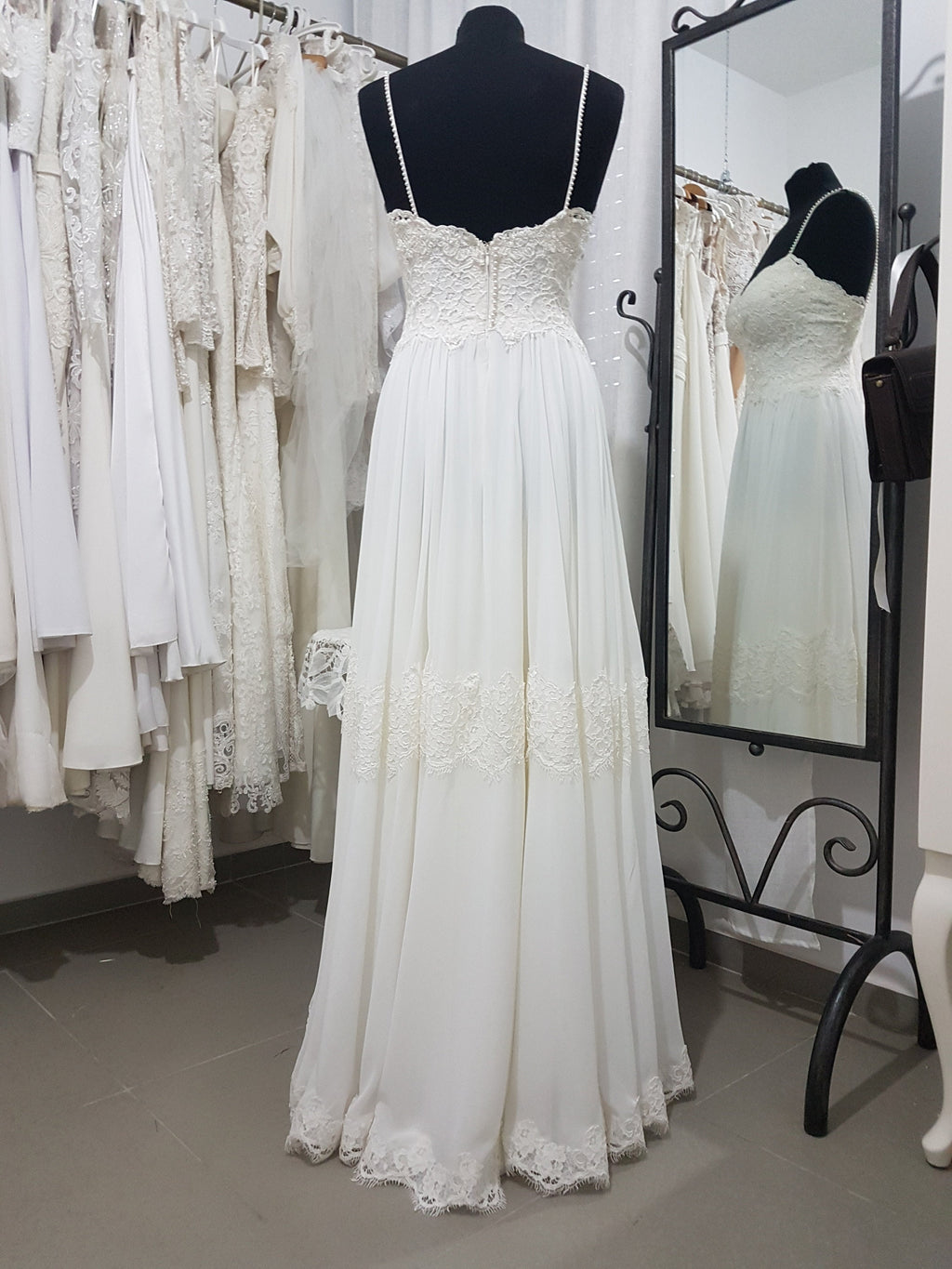 Romy Gown — lace & chiffon boho wedding dress, made to measure by Lace & Love (view 6)