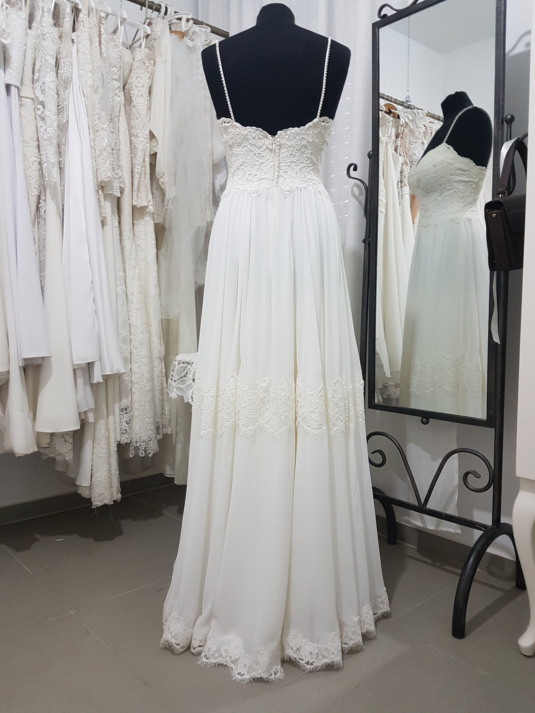 Romy Gown — lace & chiffon boho wedding dress, made to measure by Lace & Love (view 6)