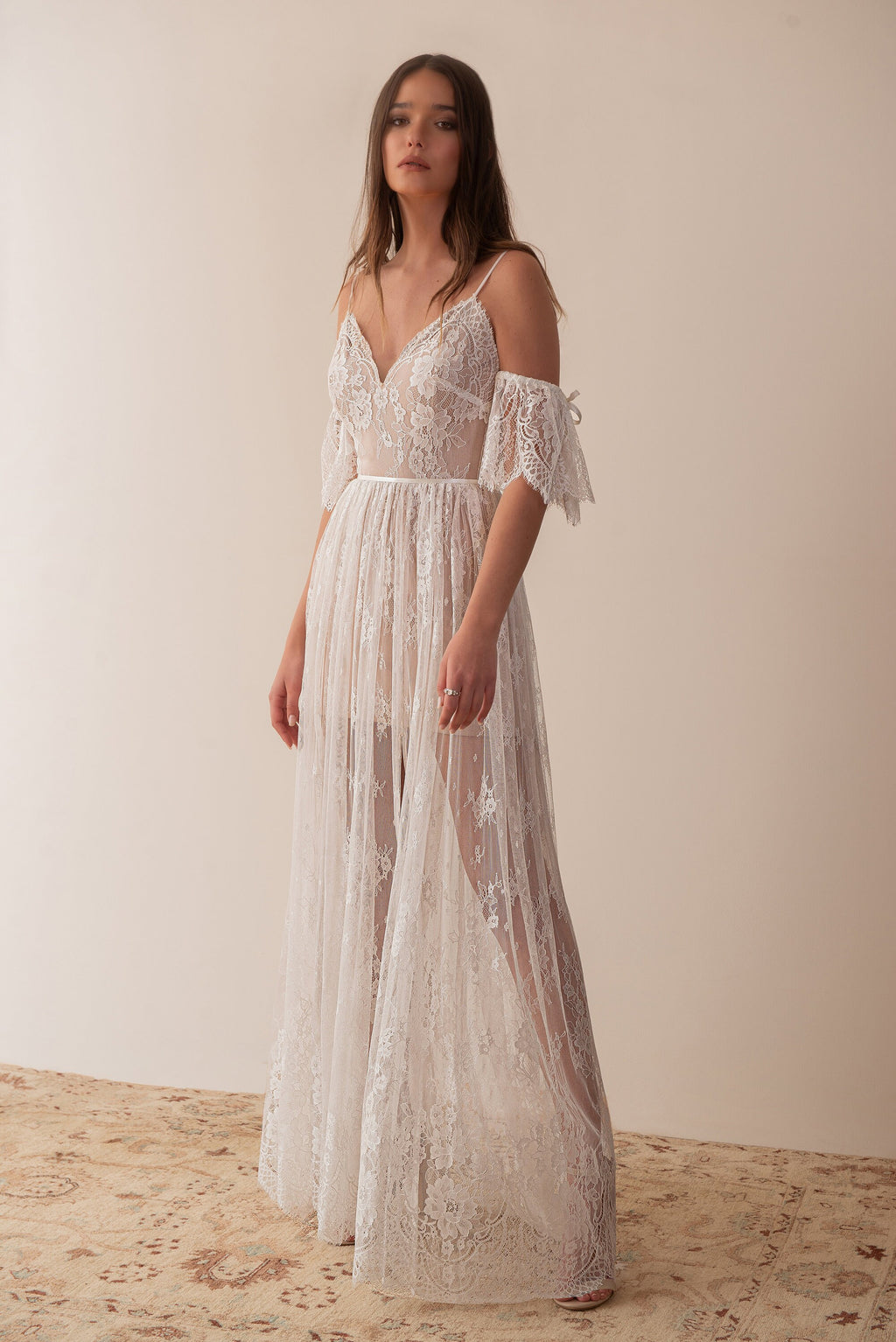 Iris Gown — short sleeve vintage lace boho wedding dress, made to measure by Lace & Love (view 3)