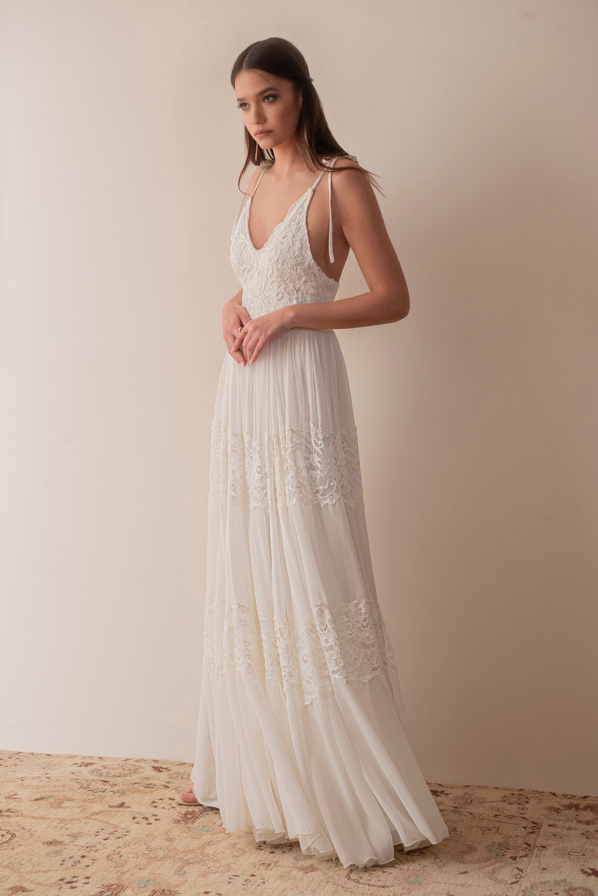 Maeve Gown — lace & chiffon boho wedding dress, made to measure by Lace & Love (view 3)