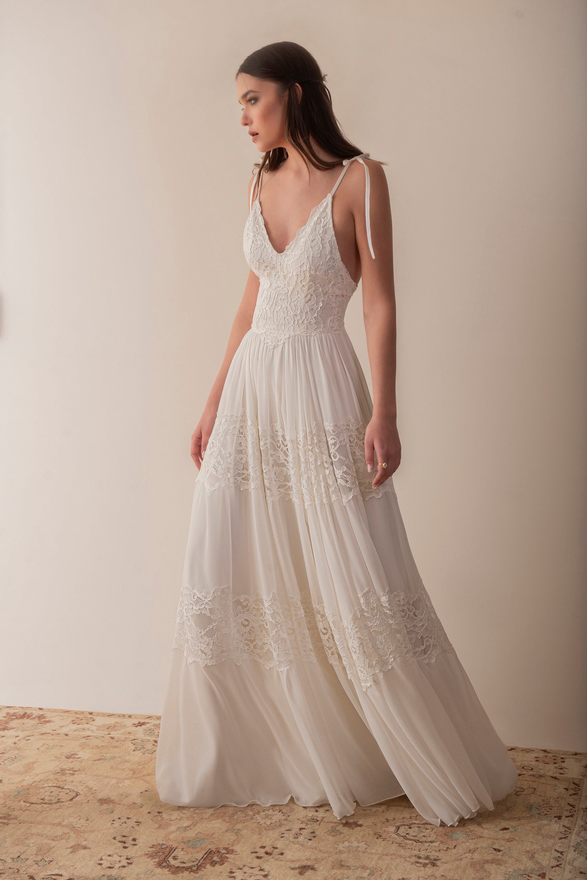 Maeve Gown — lace & chiffon boho wedding dress, made to measure by Lace & Love (view 4)