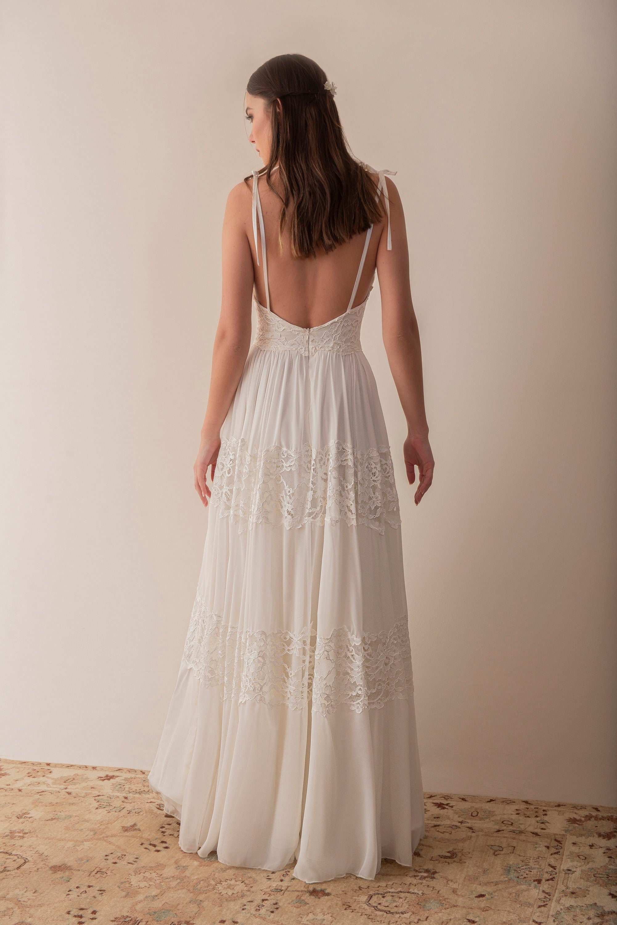 Maeve Gown — lace & chiffon boho wedding dress, made to measure by Lace & Love (view 5)