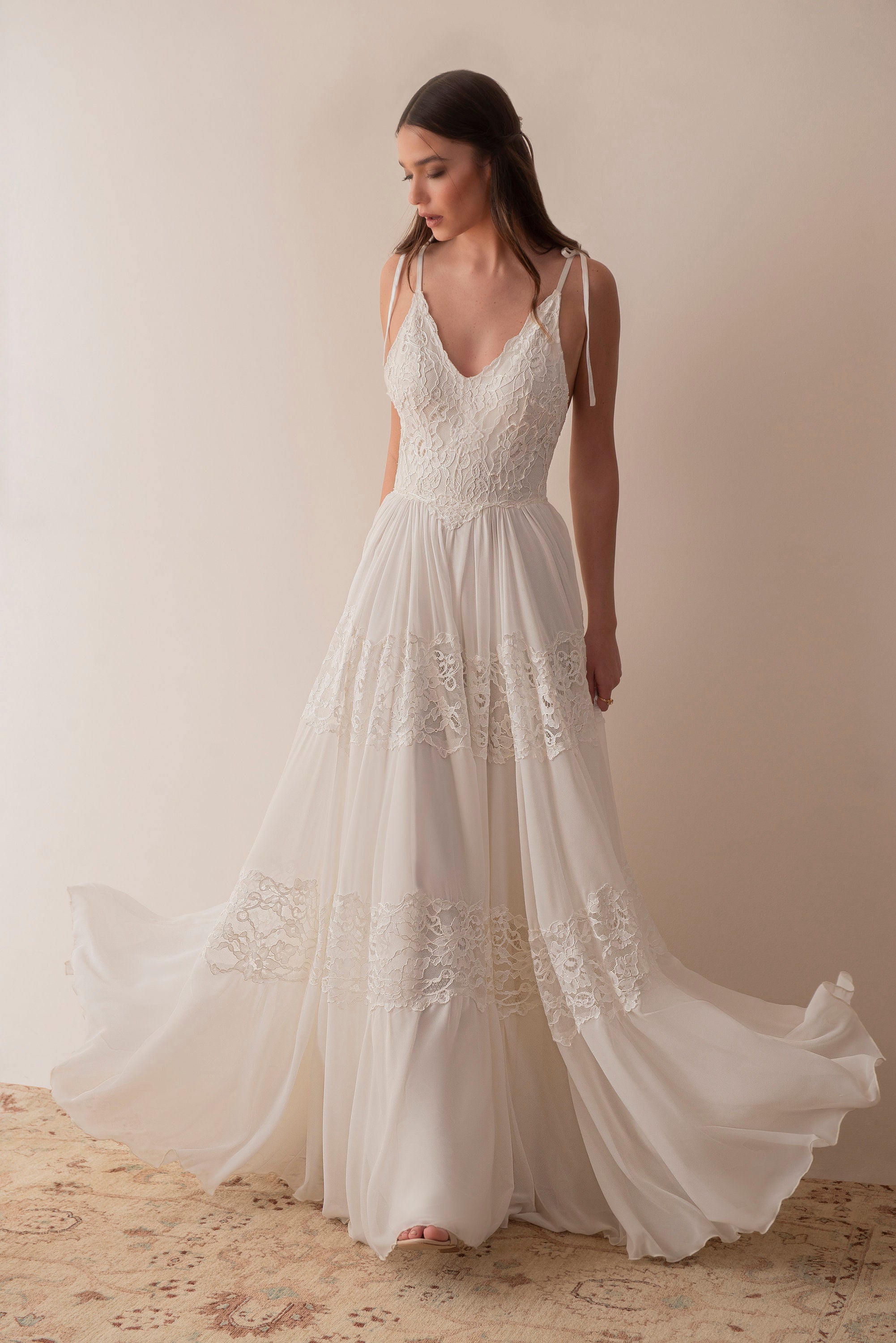 Maeve Gown — lace & chiffon boho wedding dress, made to measure by Lace & Love (view 2)