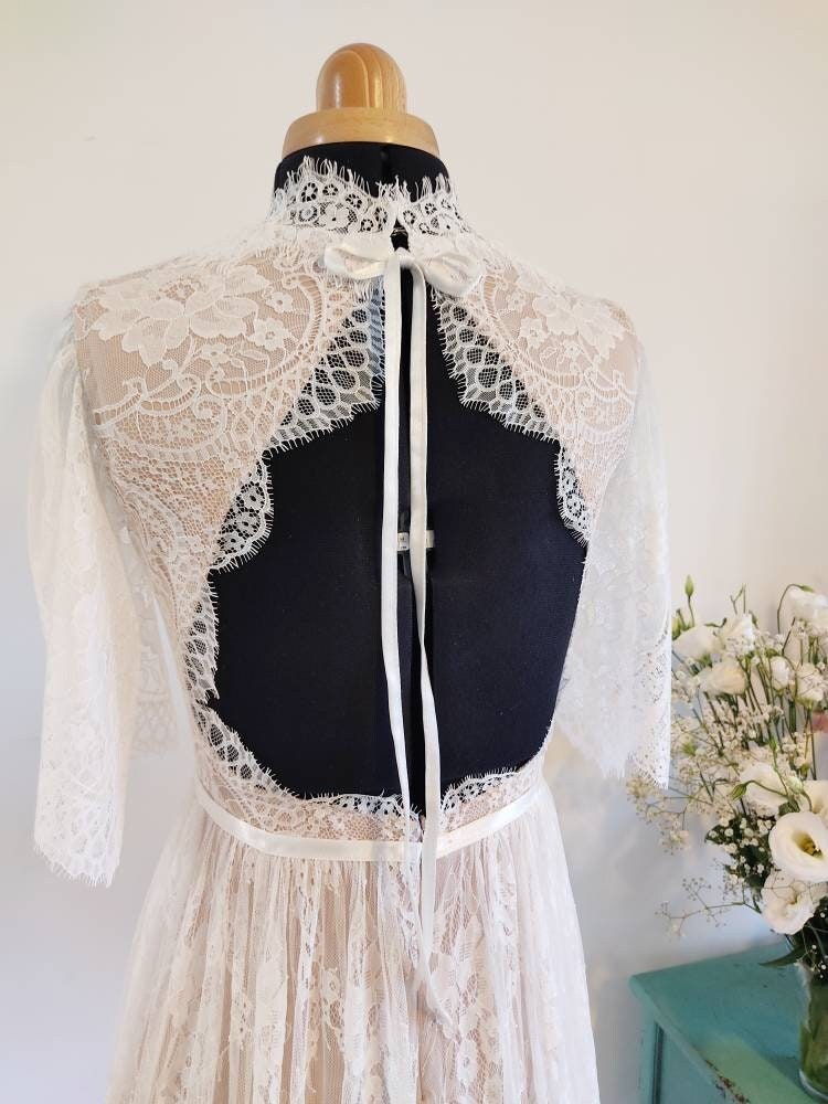 Astrid Gown — flutter sleeve vintage lace boho wedding dress, made to measure by Lace & Love (view 1)