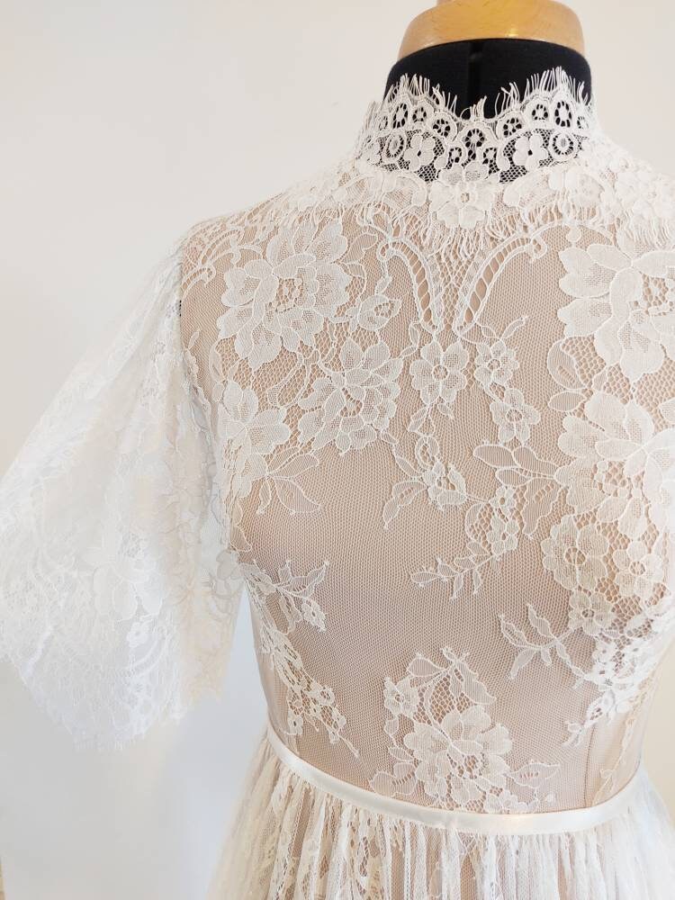 Astrid Gown — flutter sleeve vintage lace boho wedding dress, made to measure by Lace & Love (view 5)