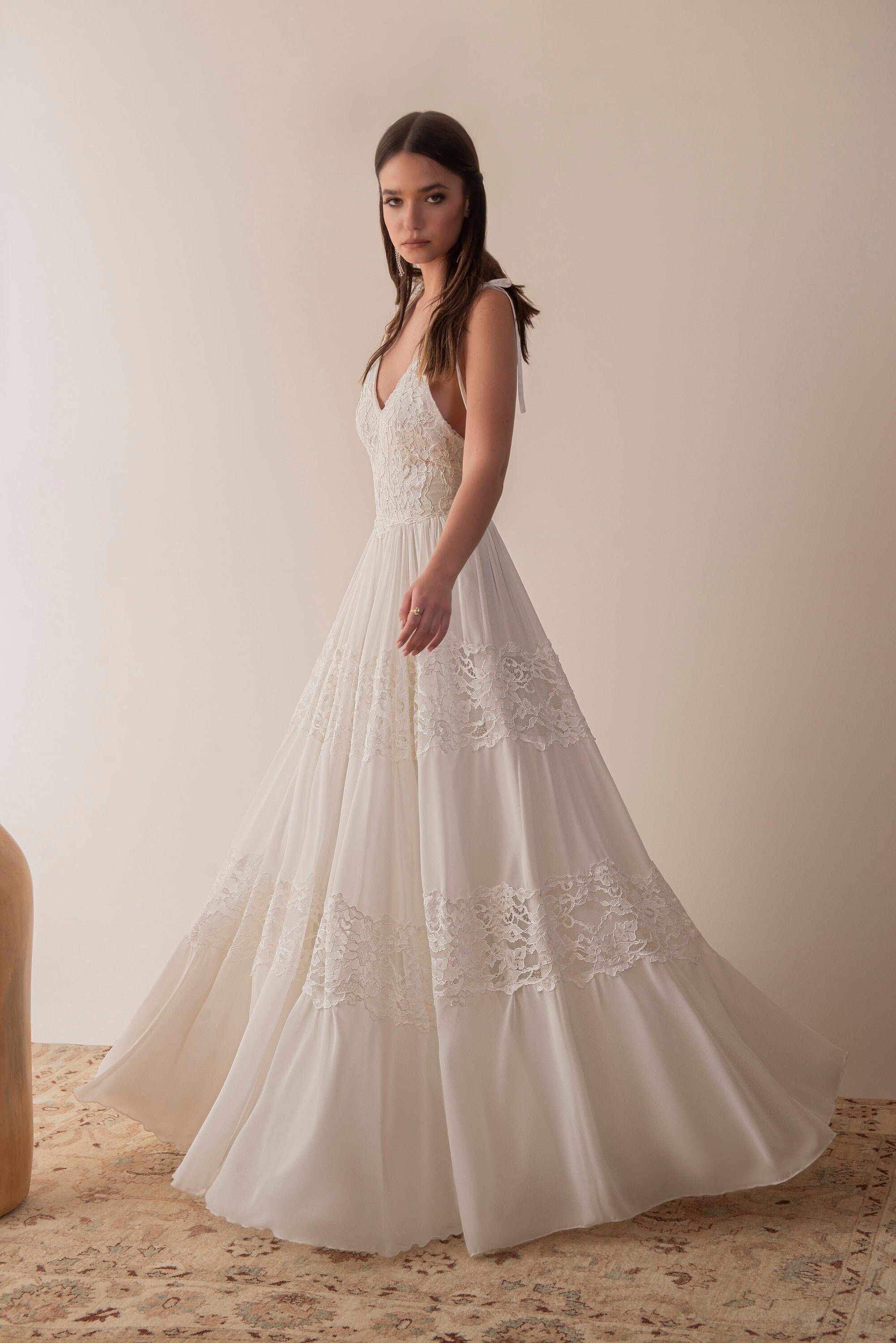 Maeve Gown — lace & chiffon boho wedding dress, made to measure by Lace & Love (view 1)