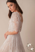 Wren Gown — flutter sleeve vintage lace boho wedding dress, made to measure by Lace & Love (view 1)