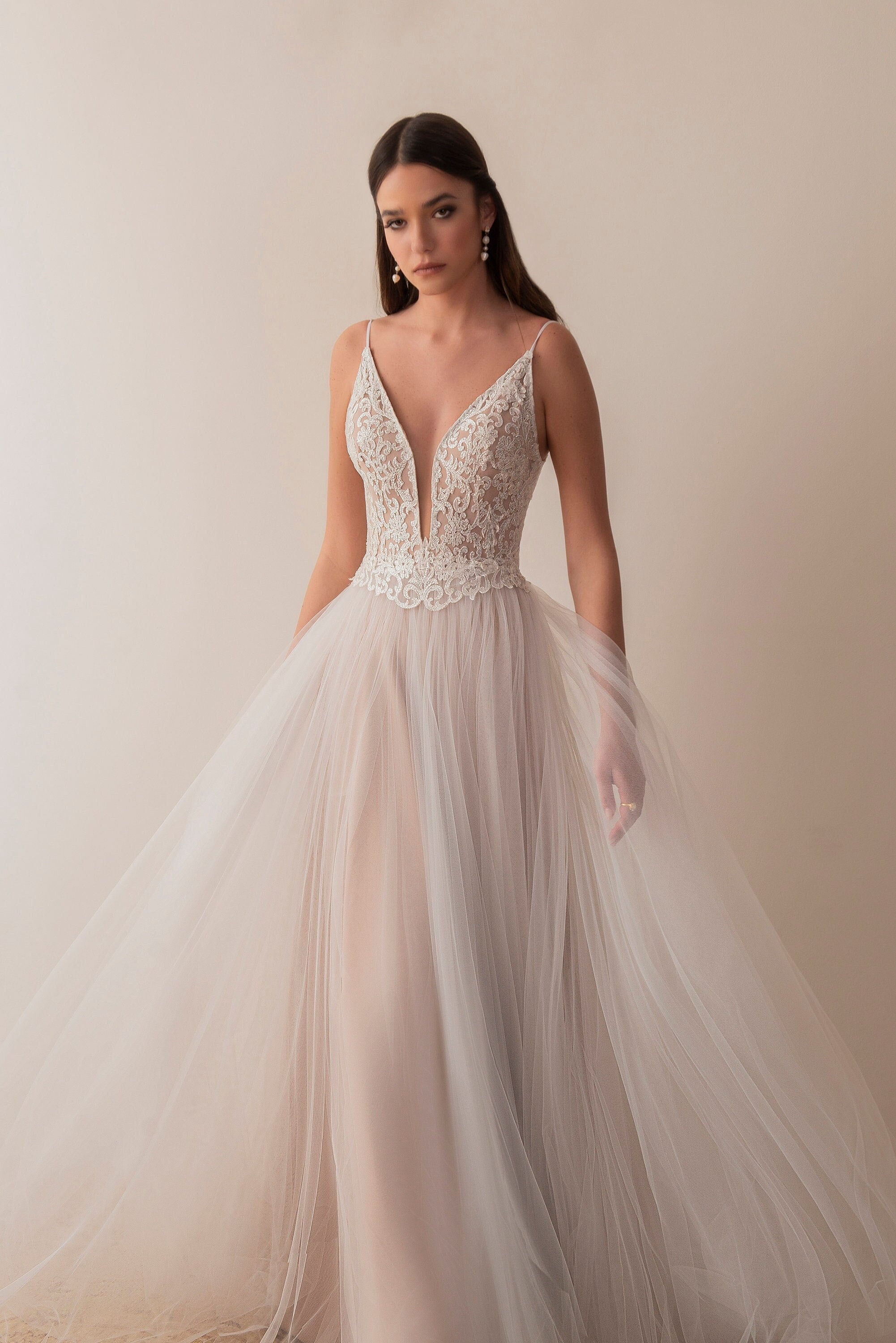 Sage Gown — lace & tulle boho wedding dress, made to measure by Lace & Love (view 1)