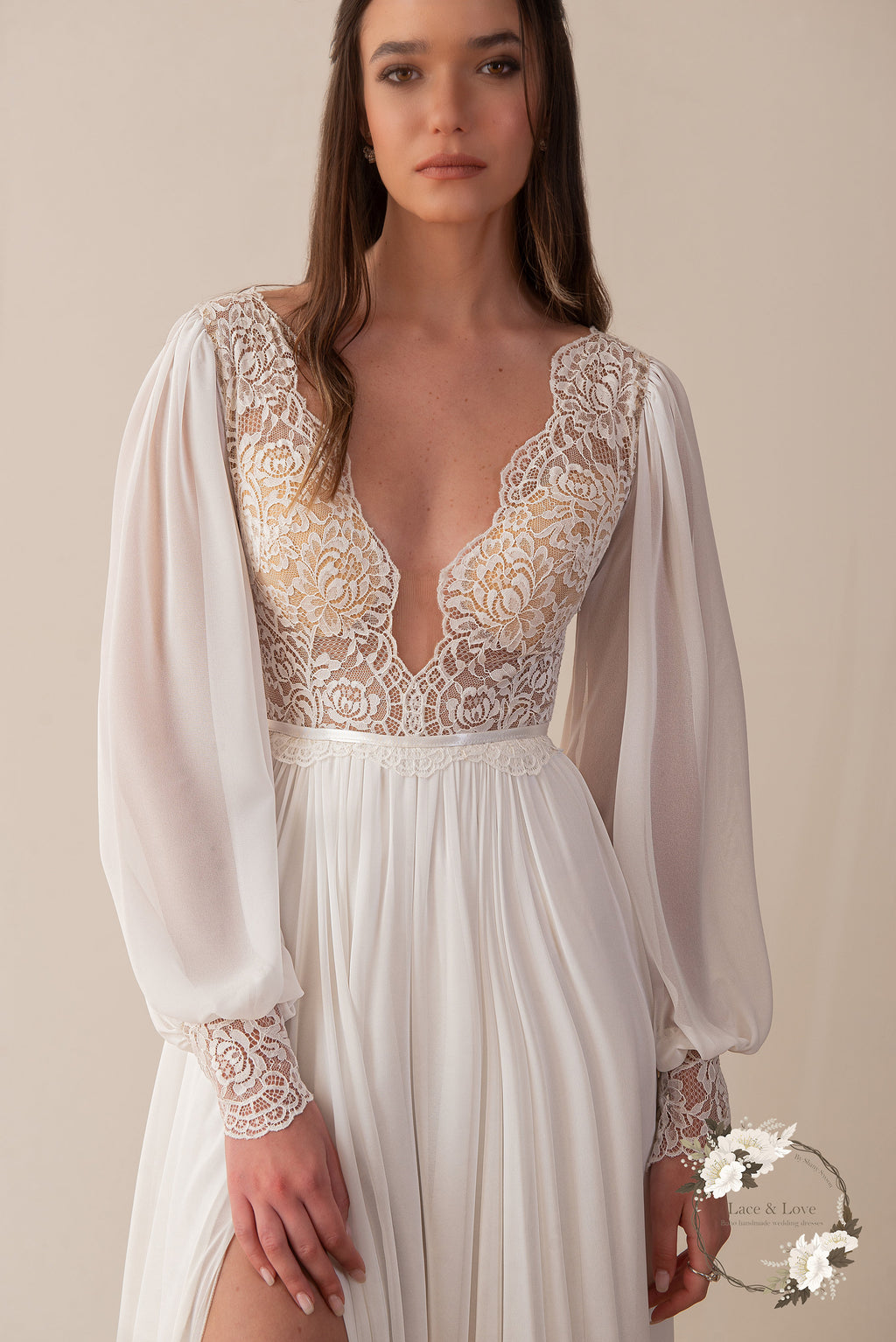 Opal Gown — long sleeve classic lace wedding dress, made to measure by Lace & Love (view 4)