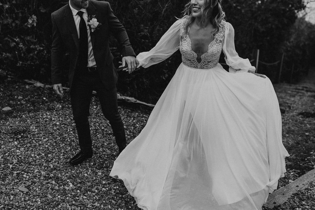 Esme Gown — long sleeve vintage lace boho wedding dress, made to measure by Lace & Love (view 1)