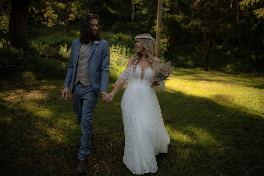 Daphne Gown — flutter sleeve chiffon & lace beach wedding dress, made to measure by Lace & Love (view 3)