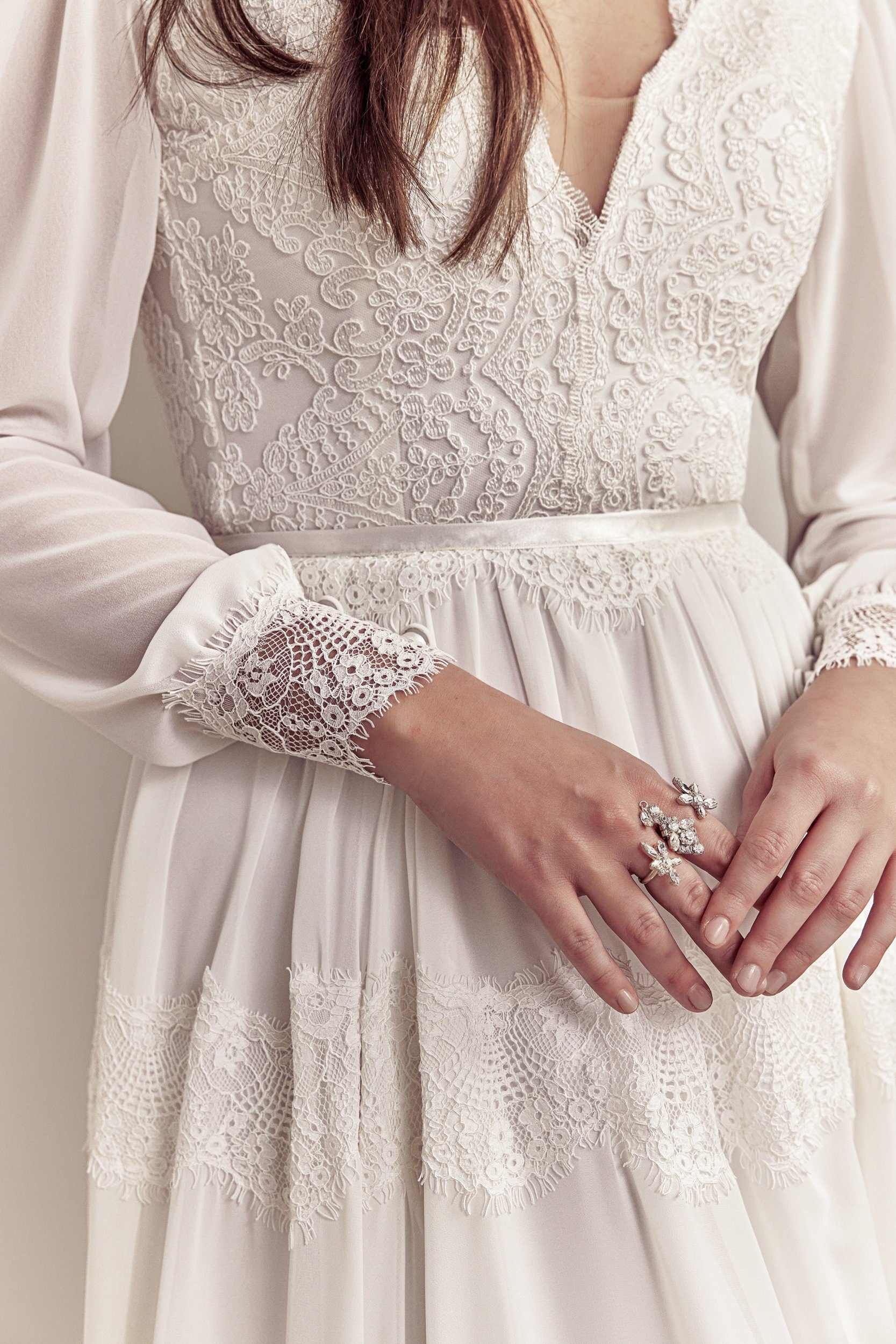 Amelie Gown — long sleeve lace & chiffon boho wedding dress, made to measure by Lace & Love (view 5)