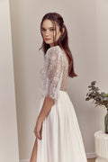 Hazel Gown — short sleeve lace & chiffon boho wedding dress, made to measure by Lace & Love (view 1)