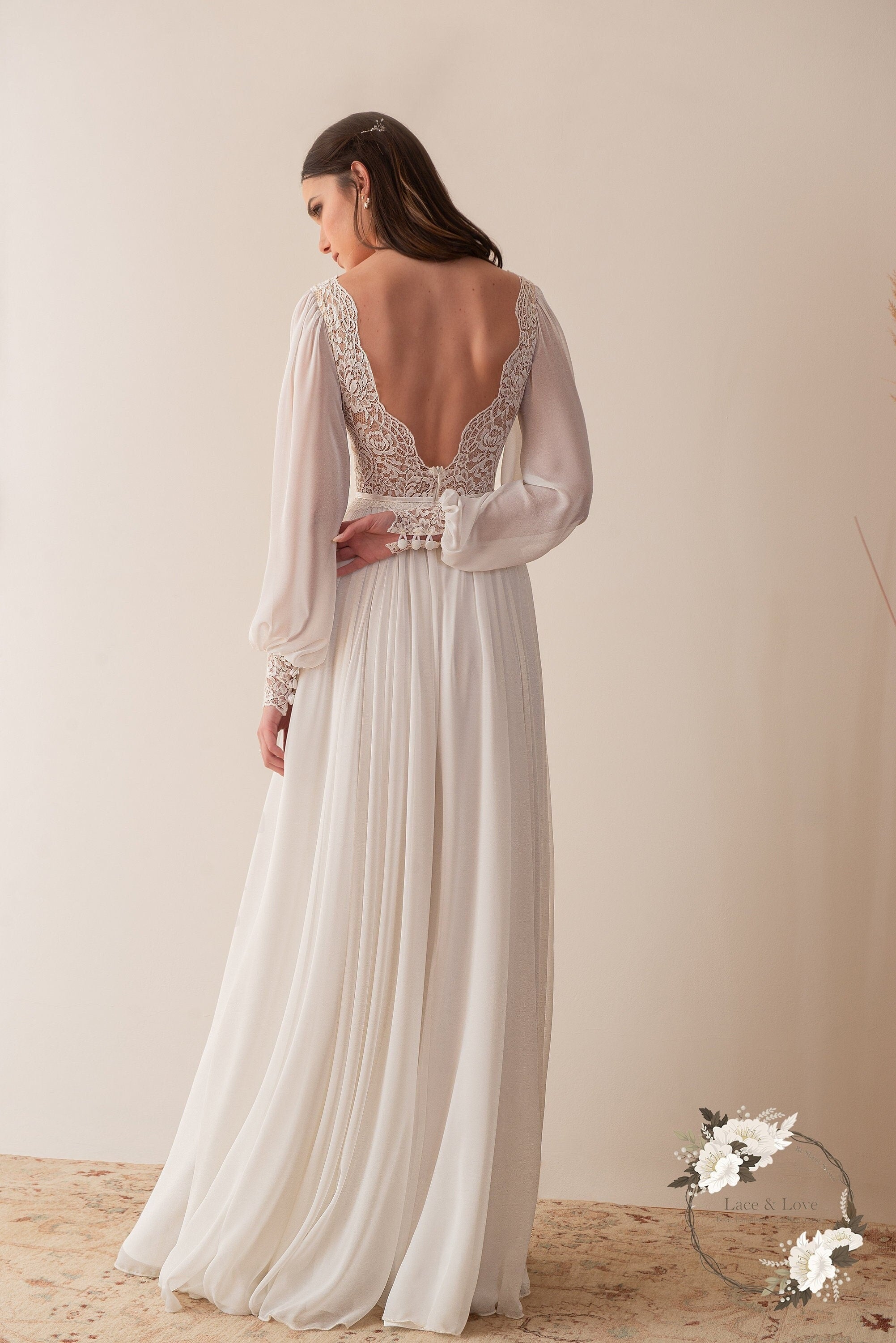 Opal Gown — long sleeve classic lace wedding dress, made to measure by Lace & Love (view 1)