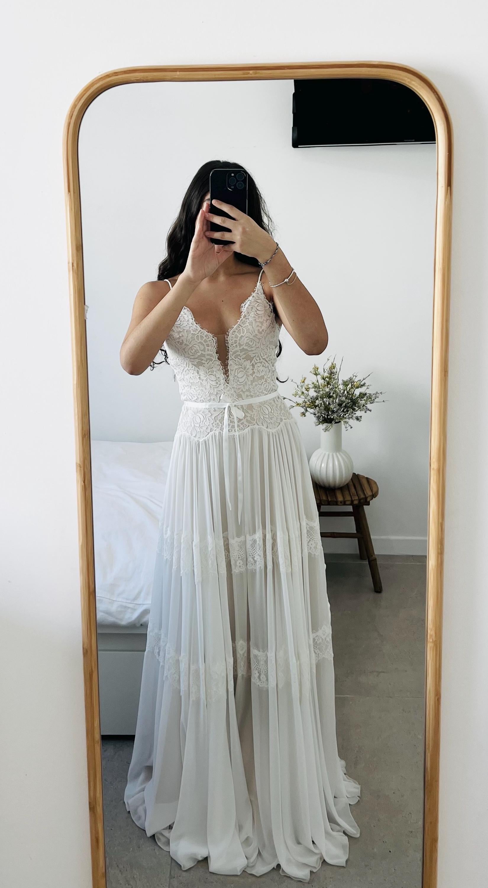 Lila Gown — lace & chiffon boho wedding dress, made to measure by Lace & Love (view 1)