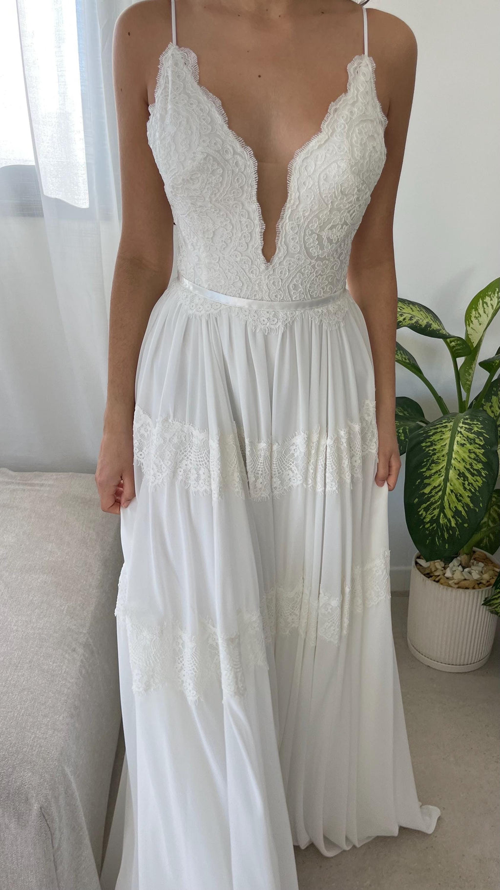 June Gown — lace & chiffon boho wedding dress, made to measure by Lace & Love (view 6)
