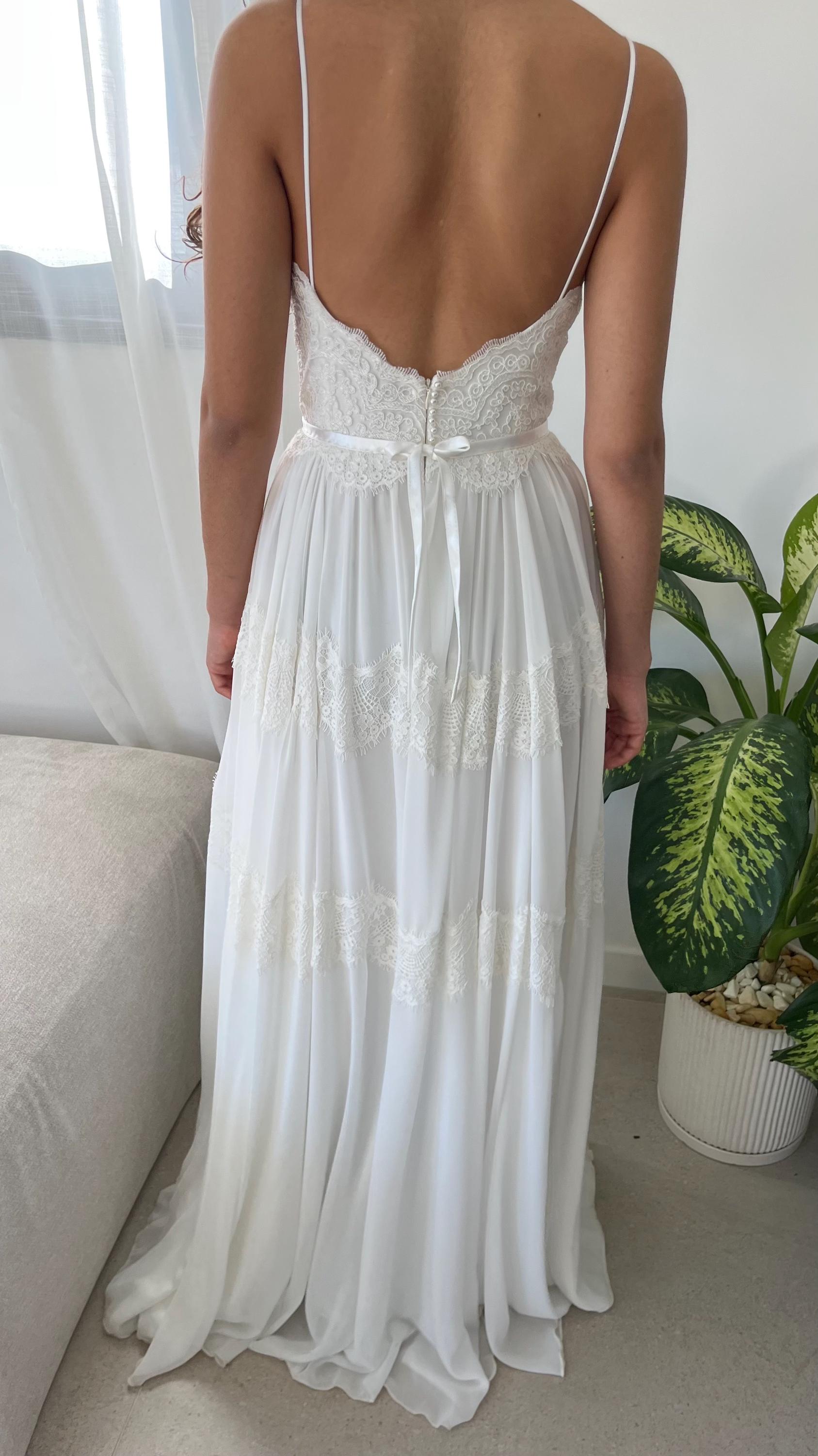 June Gown — lace & chiffon boho wedding dress, made to measure by Lace & Love (view 3)