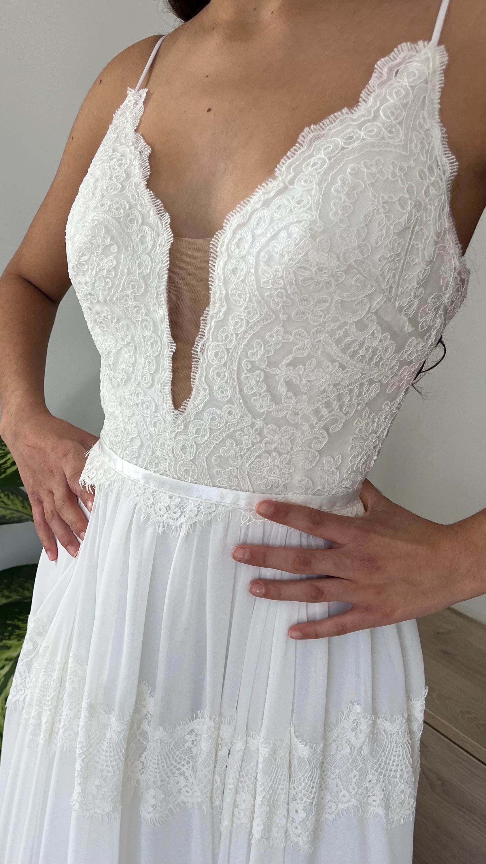 June Gown — lace & chiffon boho wedding dress, made to measure by Lace & Love (view 5)