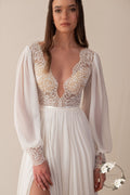 Isla Gown — long sleeve lace & chiffon boho wedding dress, made to measure by Lace & Love (view 1)