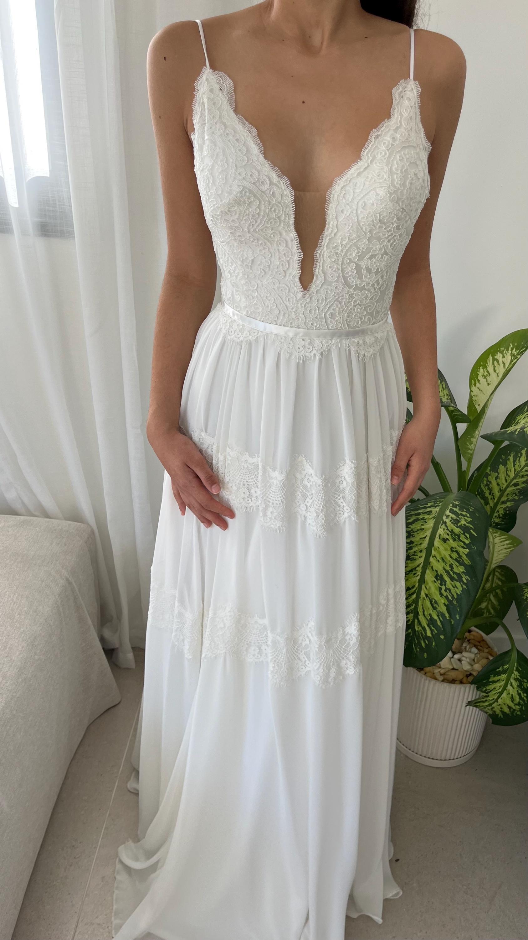 June Gown — lace & chiffon boho wedding dress, made to measure by Lace & Love (view 4)
