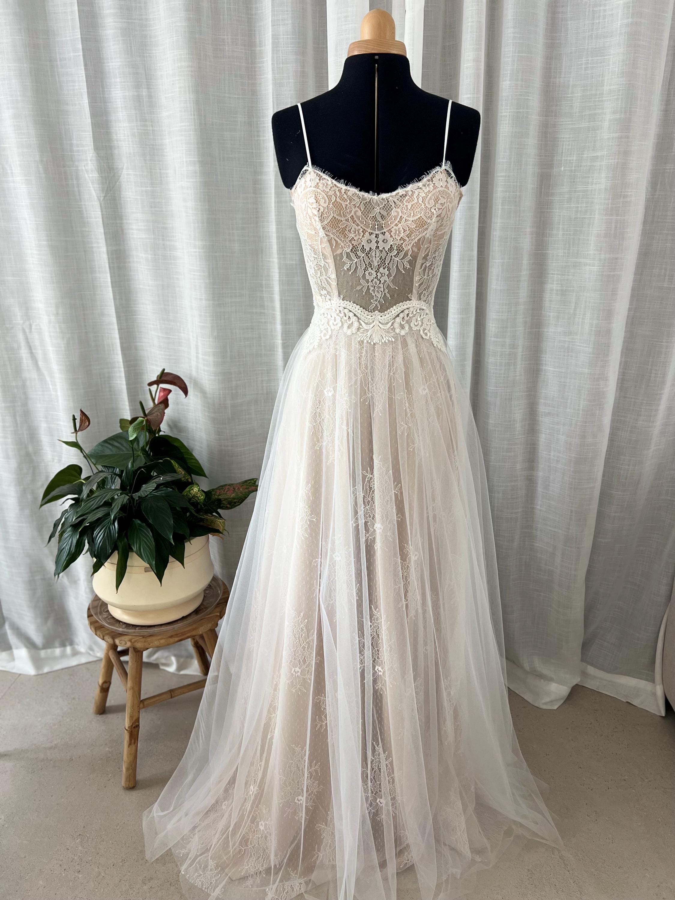 Sienna Gown — sweetheart lace & tulle boho wedding dress, made to measure by Lace & Love (view 2)