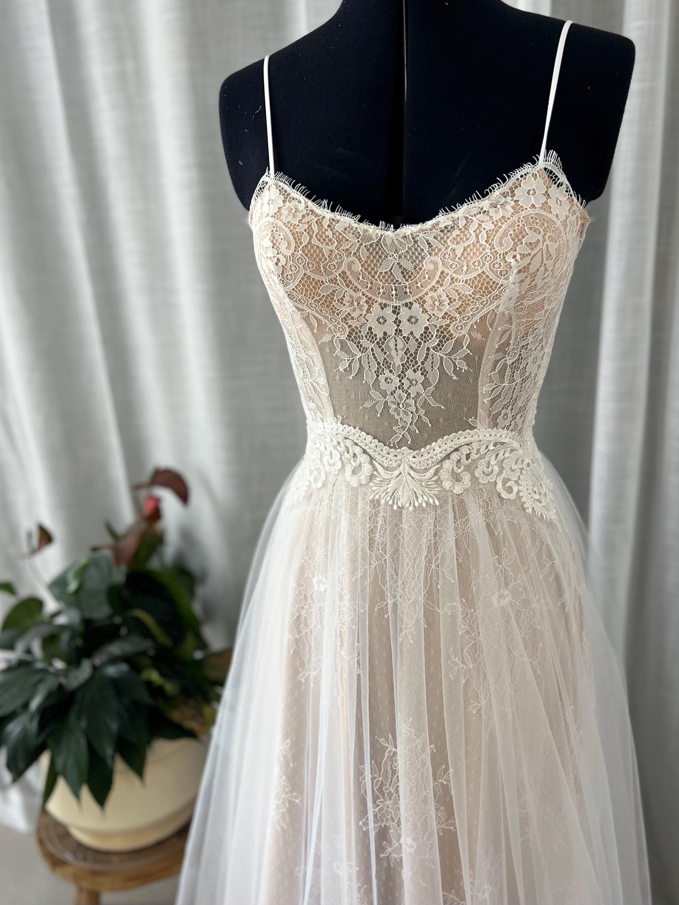 Sienna Gown — sweetheart lace & tulle boho wedding dress, made to measure by Lace & Love (view 3)